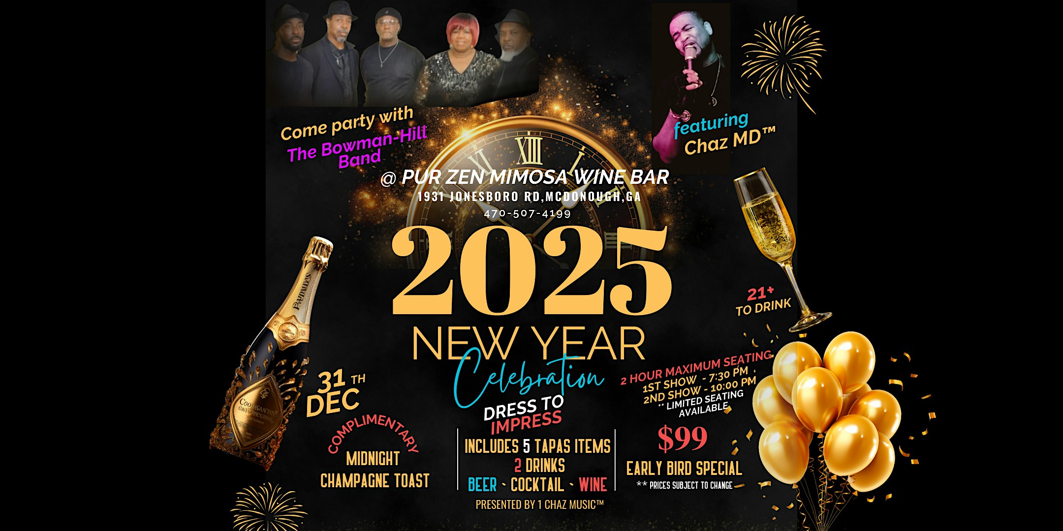 NYE ATLANTA 2025@PUR ZEN MIMOSA WINE BAR WITH LIVE BAND & FEATURED ARTIST!! – McDonough, GA