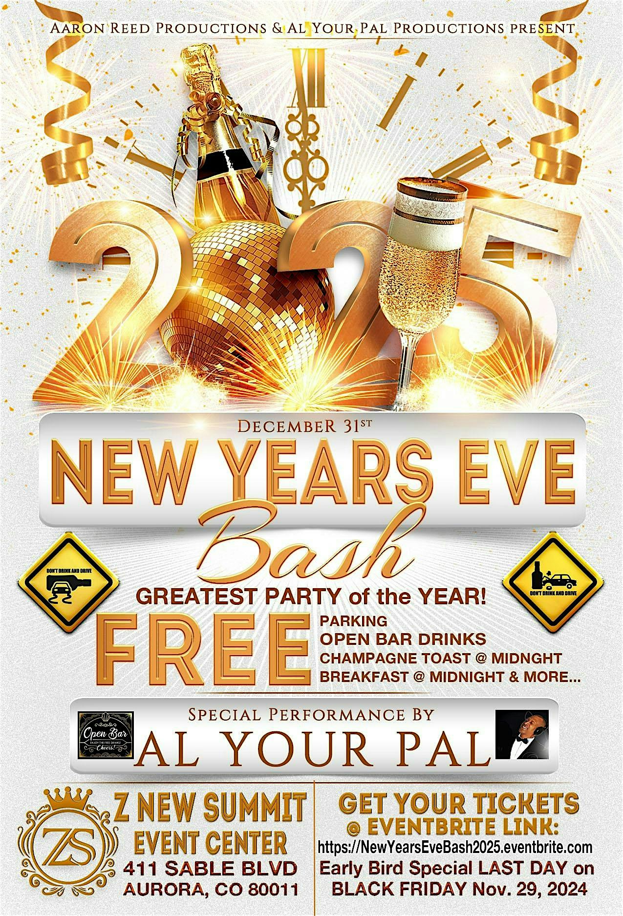 Aaron Reed & Al Your Pal present… New Years Eve “OPEN BAR” Bash 2025 – Aurora, CO