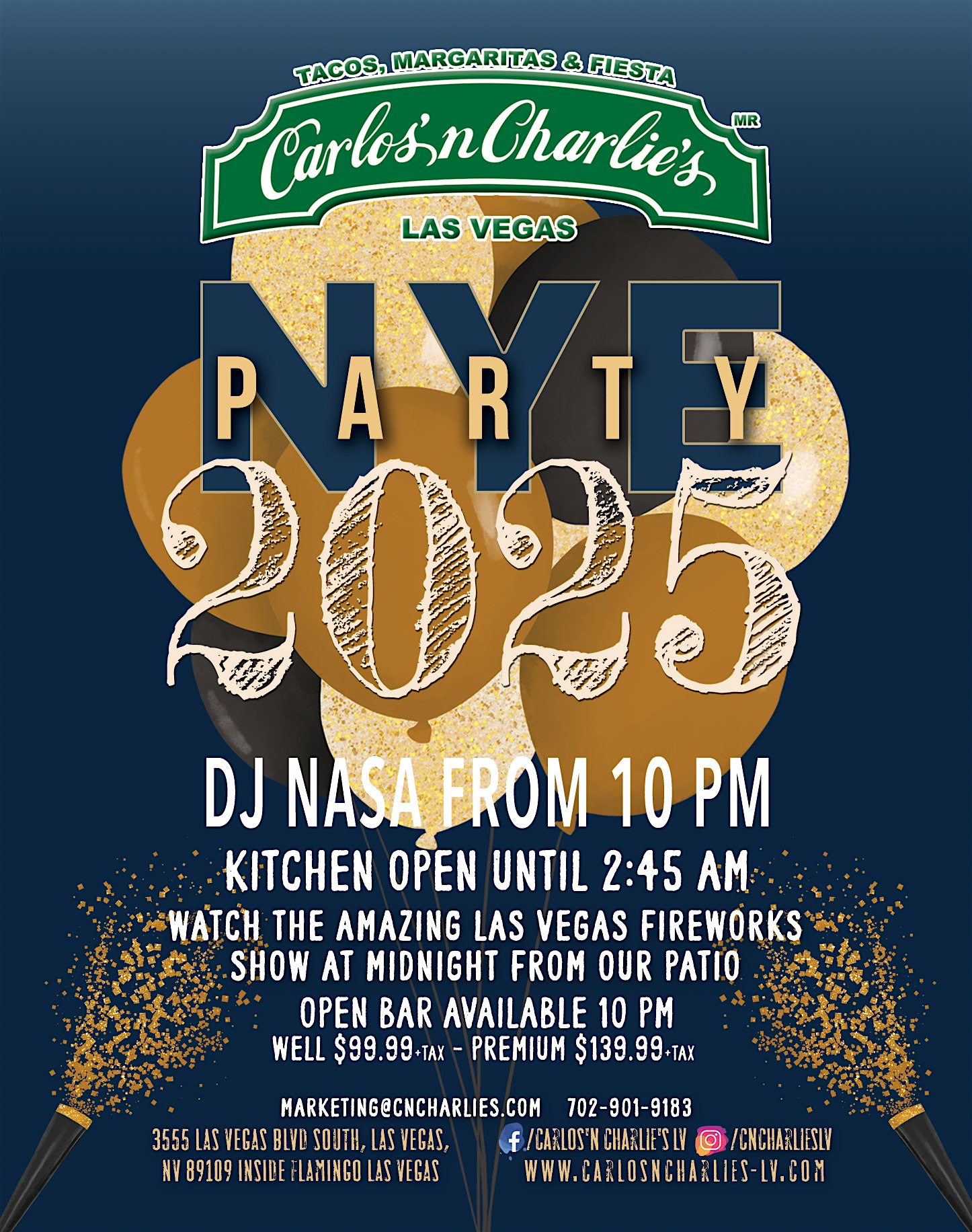 NYE OPEN BAR | DJ PARTY | Carlos’n Charlie’s Las Vegas – Las Vegas, NV