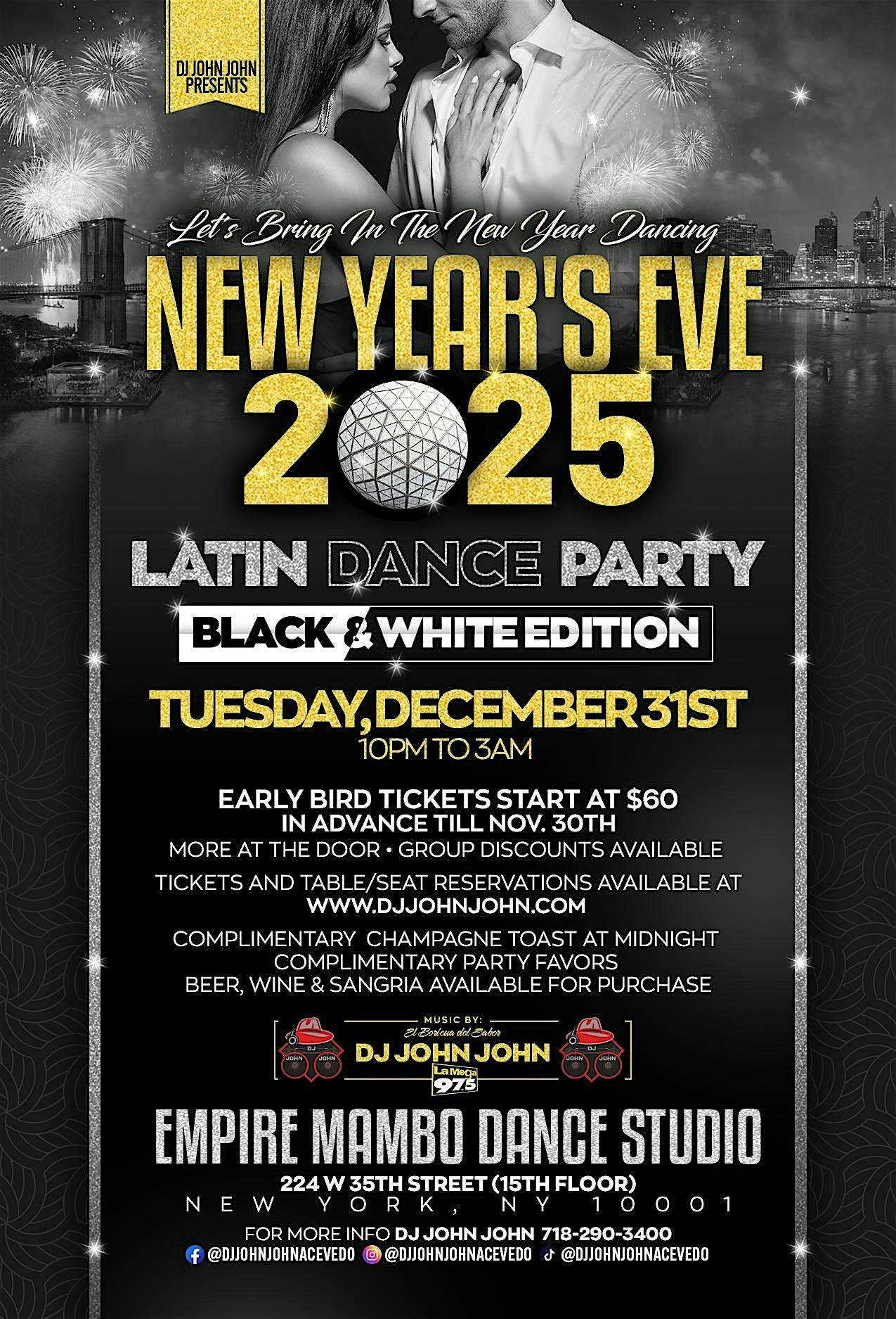 NEW YEAR’S EVE Black & White LATIN DANCE PARTY 2025 – New York, NY