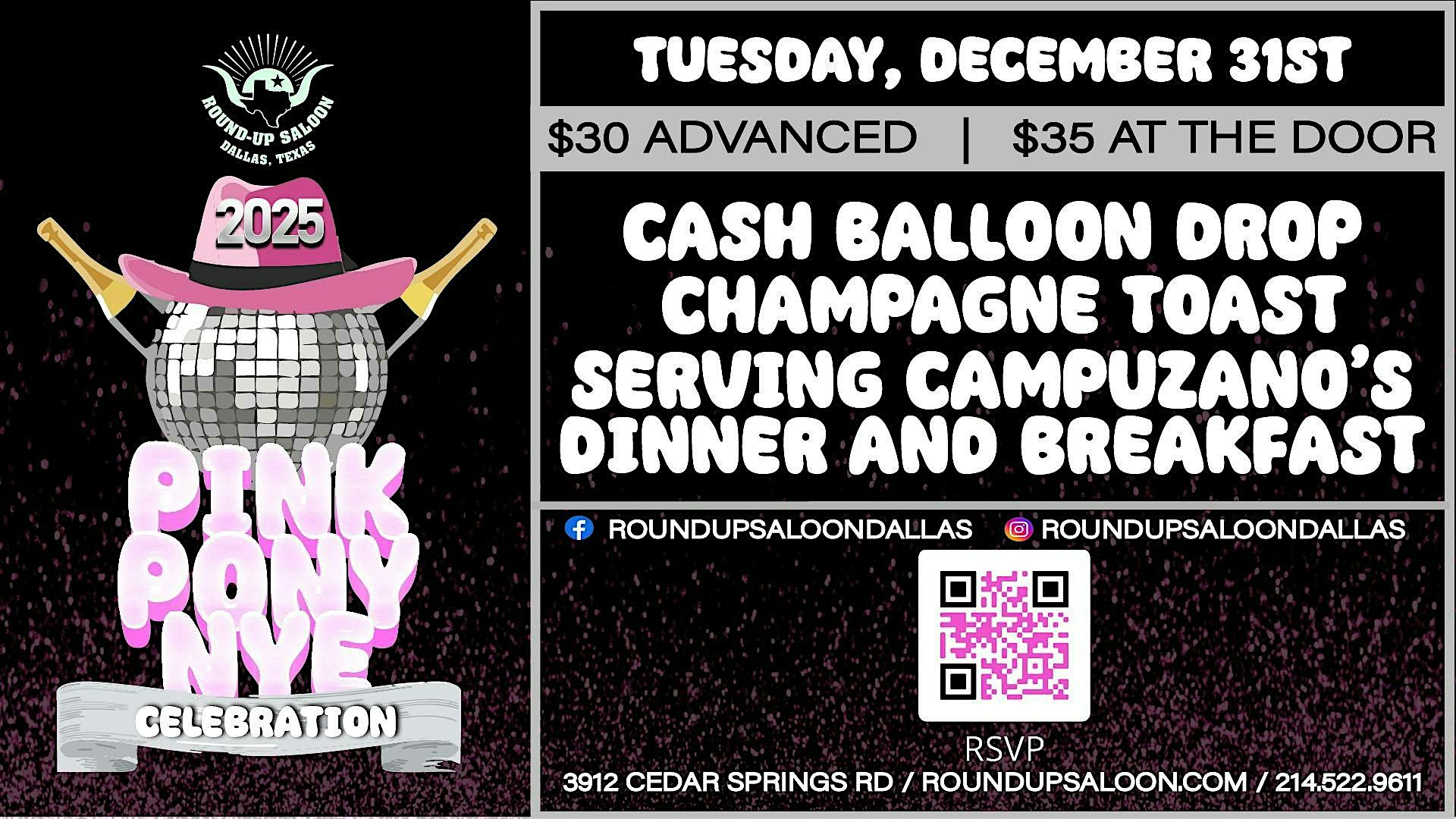 Round-Up Saloon’s Pink Pony NYE: Just Keep on Dancing – Dallas, TX