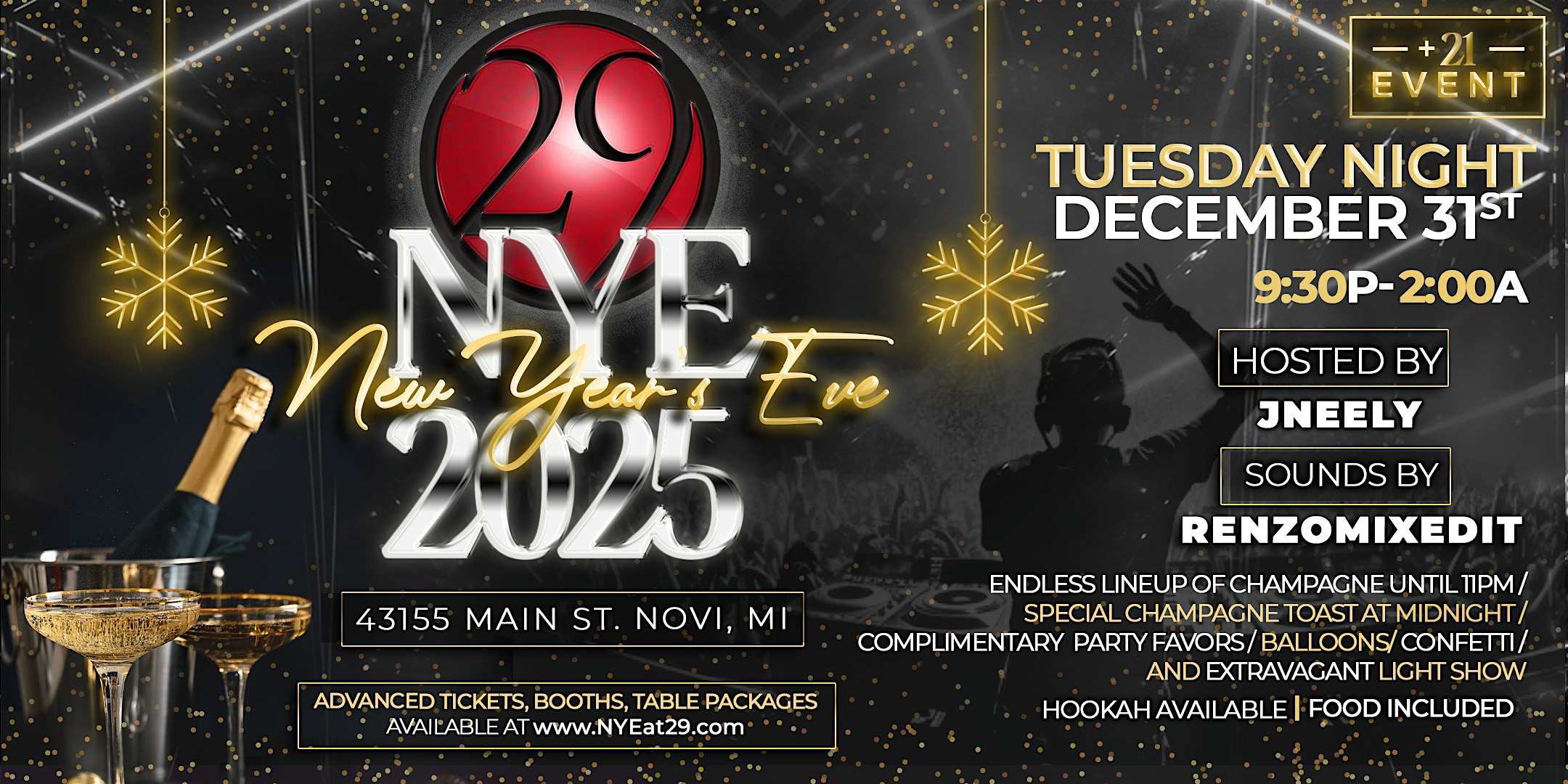 NEW YEARS EVE 2025 @ 29 NIGHTCLUB IN NOVI – Novi, MI