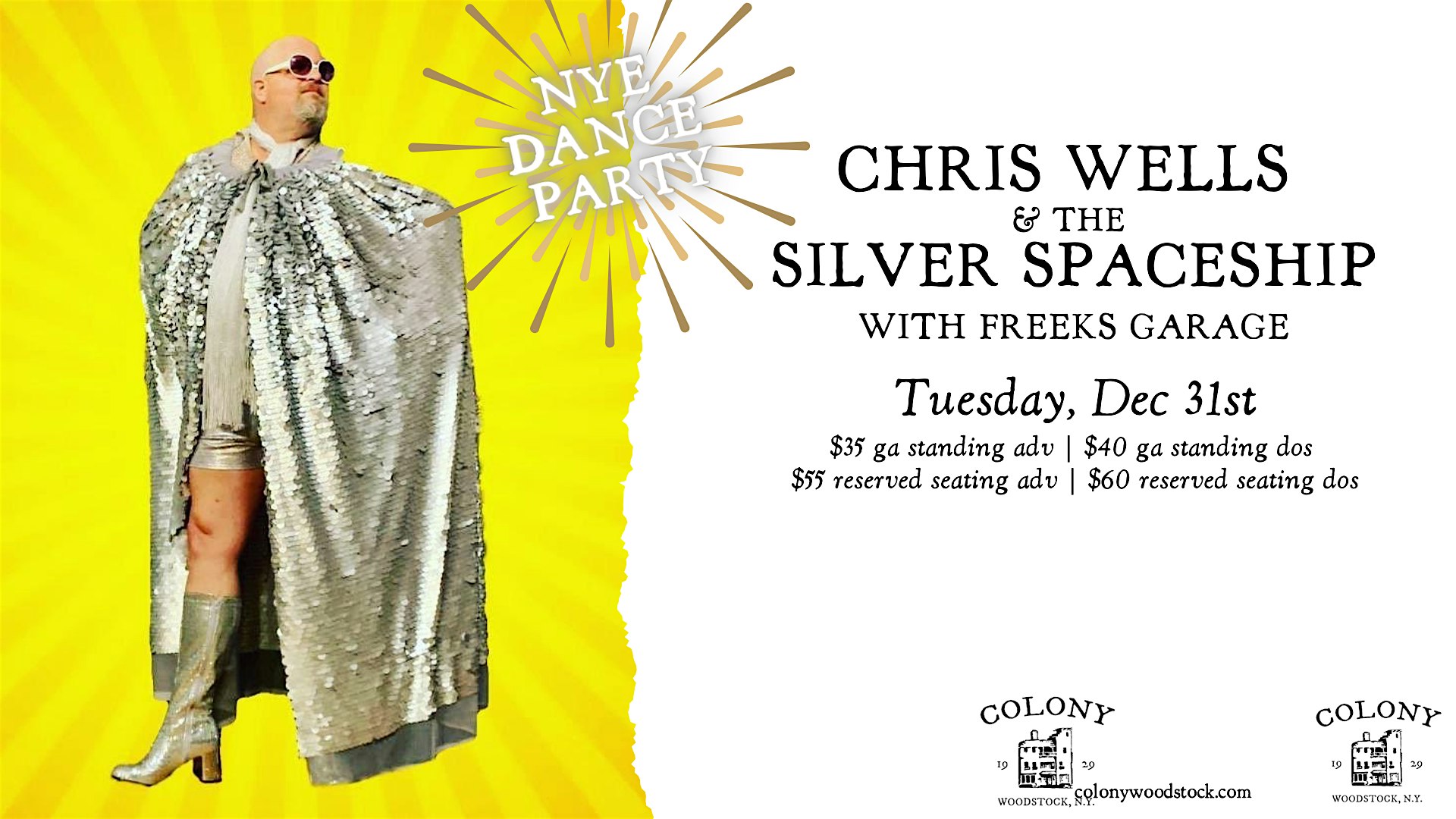 Chris Wells and The Silver Spaceship w/ Freeks Garage – NYE DANCE PARTY – Woodstock, NY