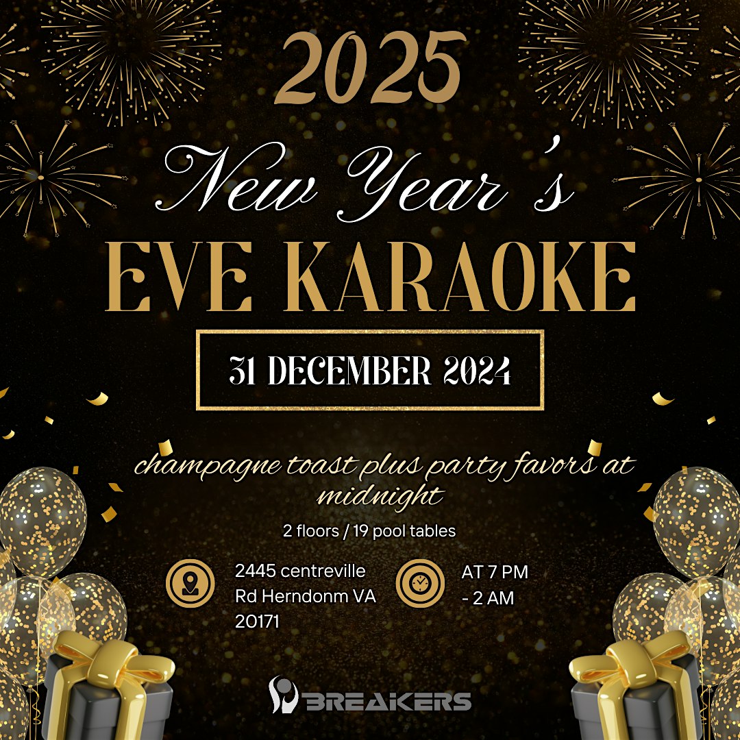 New Year’s Eve Karaoke at Breakers Sky Lounge – Herndon, VA