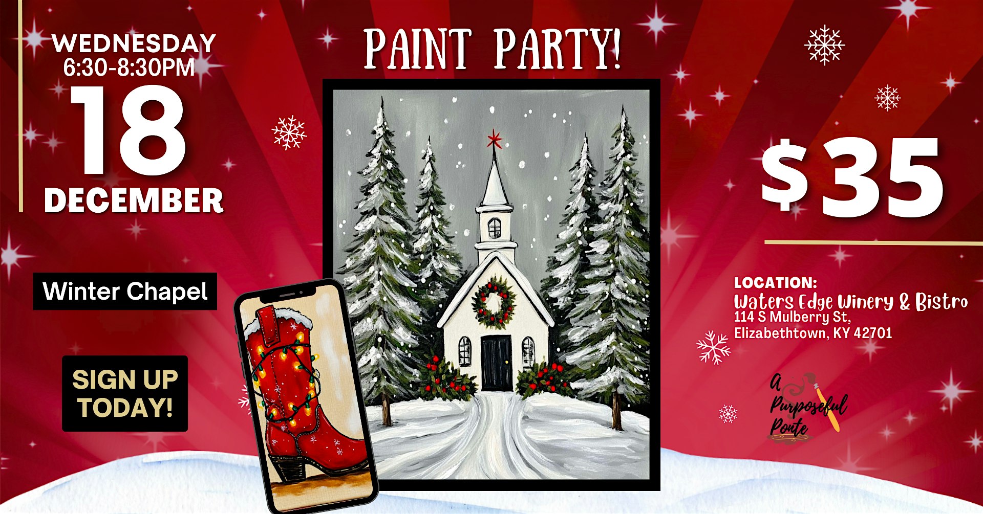 Wine down Wednesday paint and sip in E-town – Winter Chapel – Elizabethtown, KY