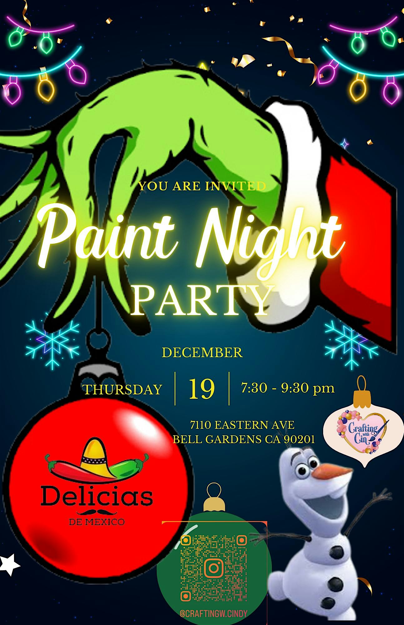 Sip N Paint Grinchmas and Olaf – Bell Gardens, CA