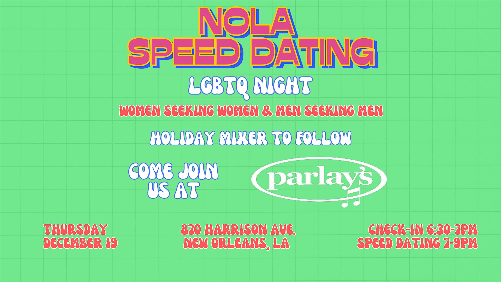 12/19 NOLA Speed Dating @ Parlays – New Orleans, LA