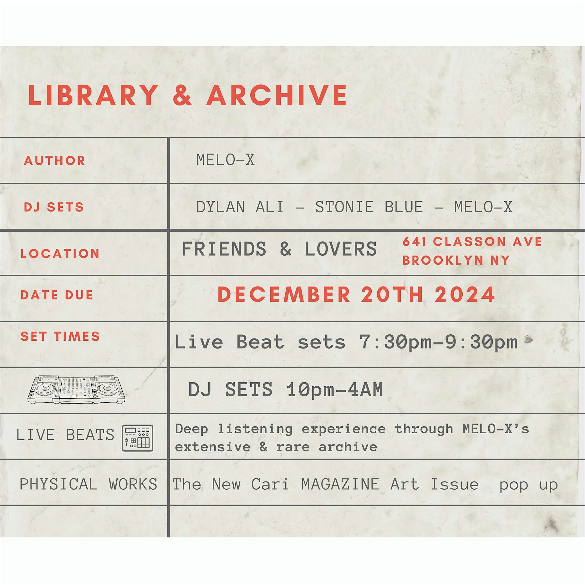 MELO-X Presents: Library & Archive (Live Beat Session) – Brooklyn, NY