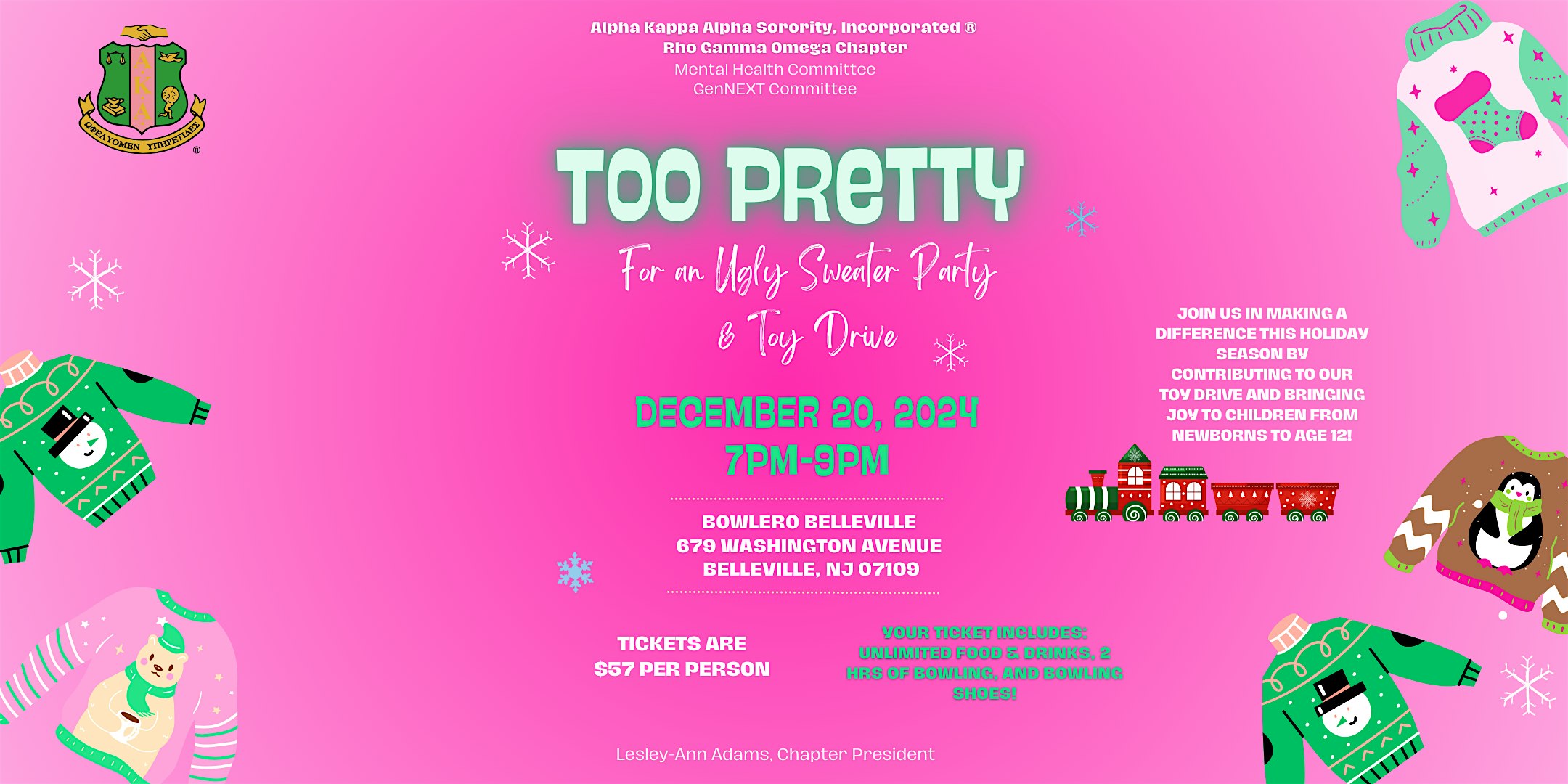 Too Pretty for an Ugly Sweater Bowling Party & Toy Drive – Belleville Township, NJ