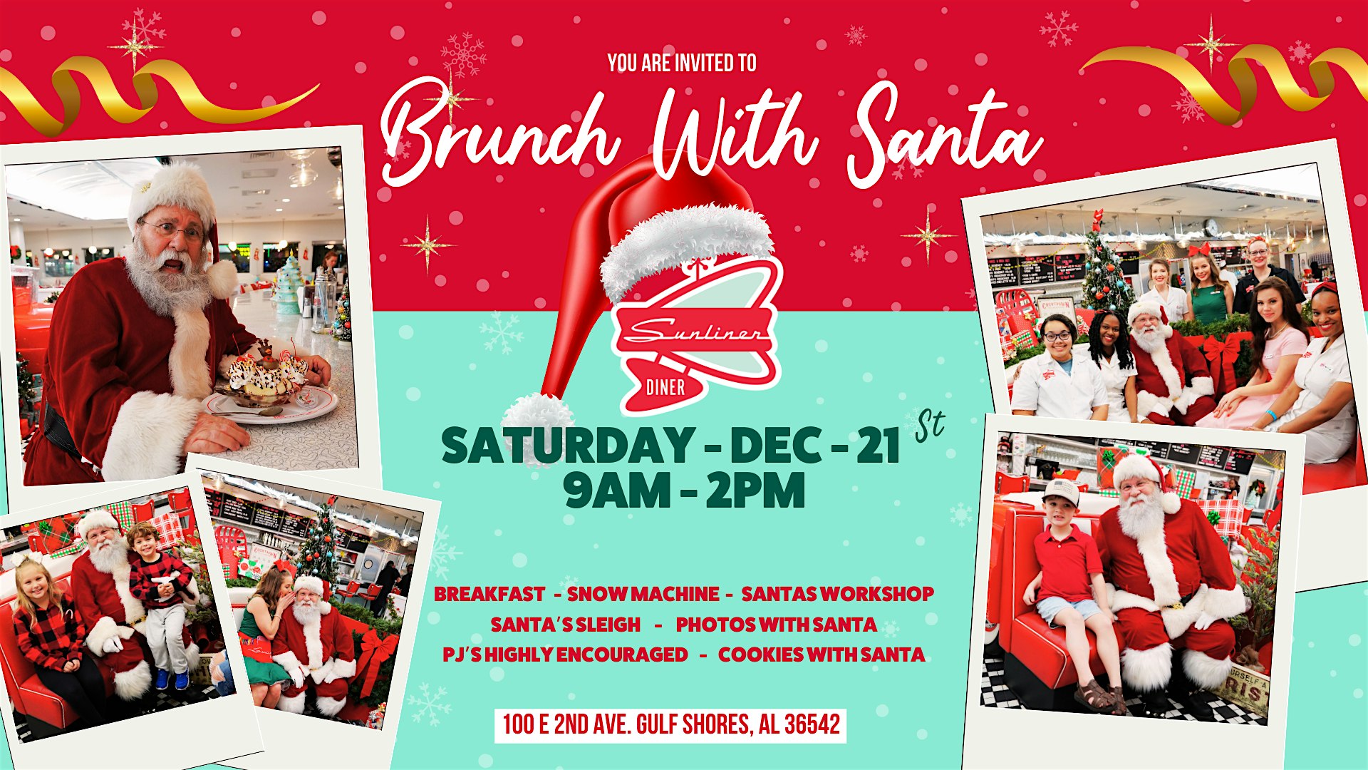 Brunch with Santa at the Sunliner Diner – Gulf Shores Snow Machine & Sleigh – Gulf Shores, AL