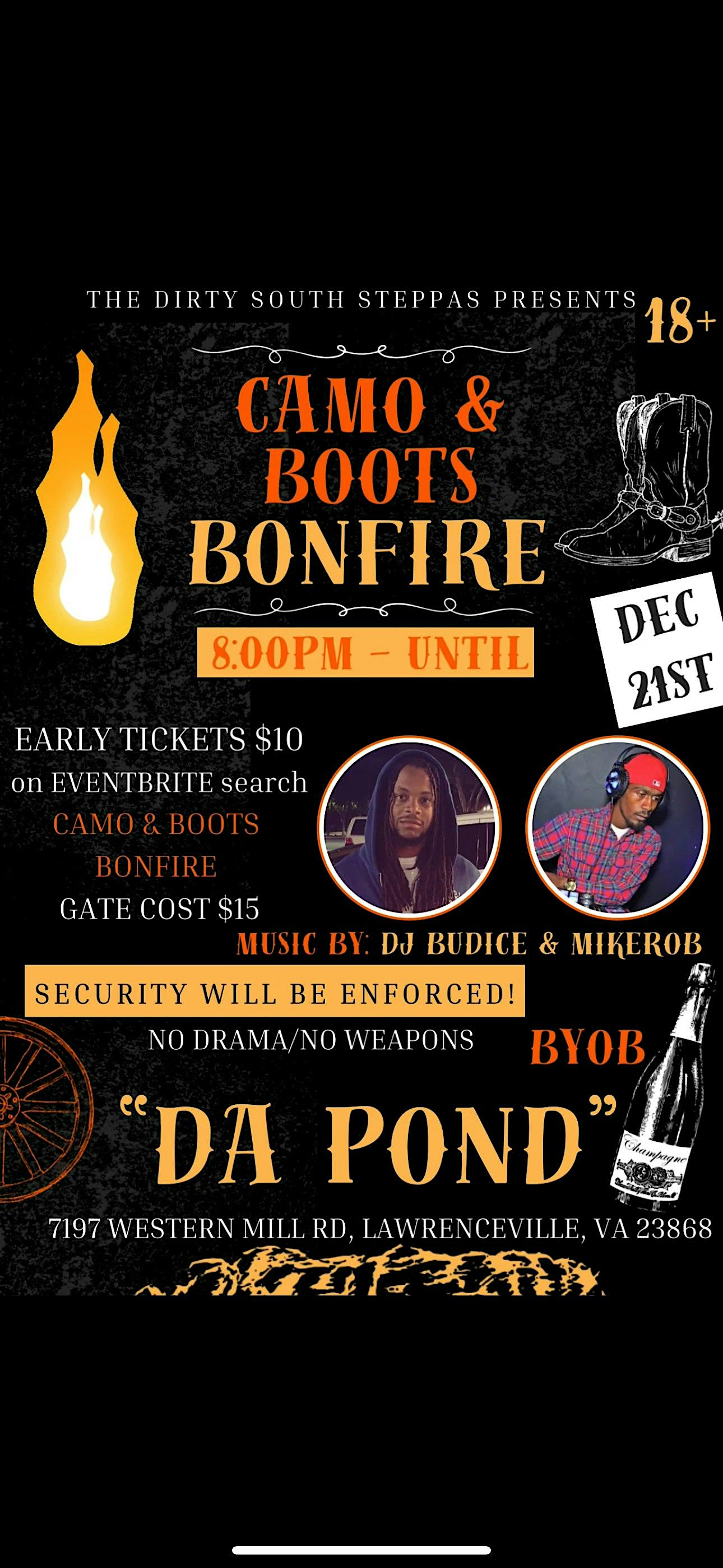 CAMO & BOOTS BONFIRE – Lawrenceville, VA