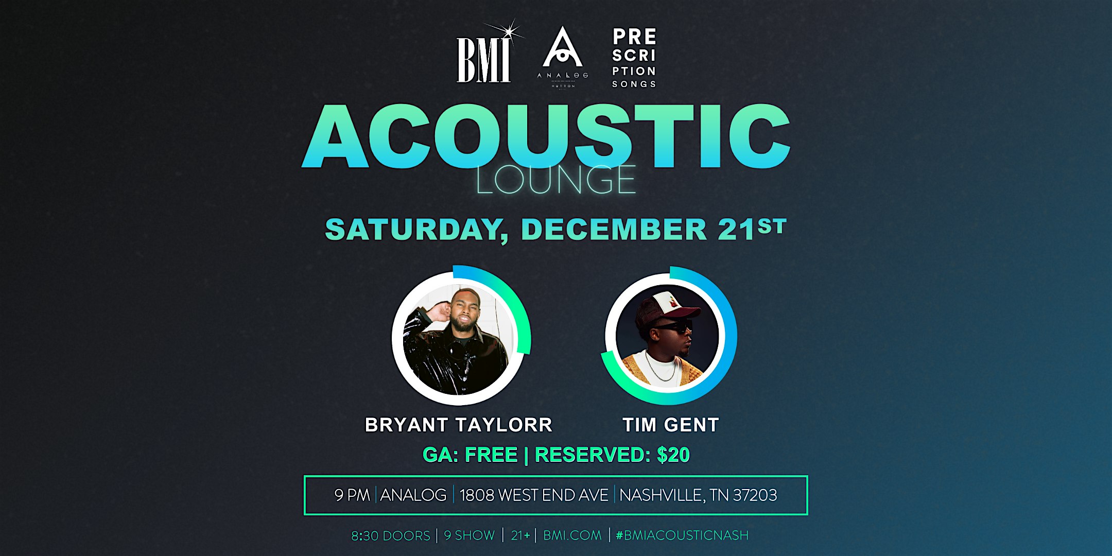 BMI Acoustic Lounge Presents Bryant Taylorr and Tim Gent – Nashville, TN