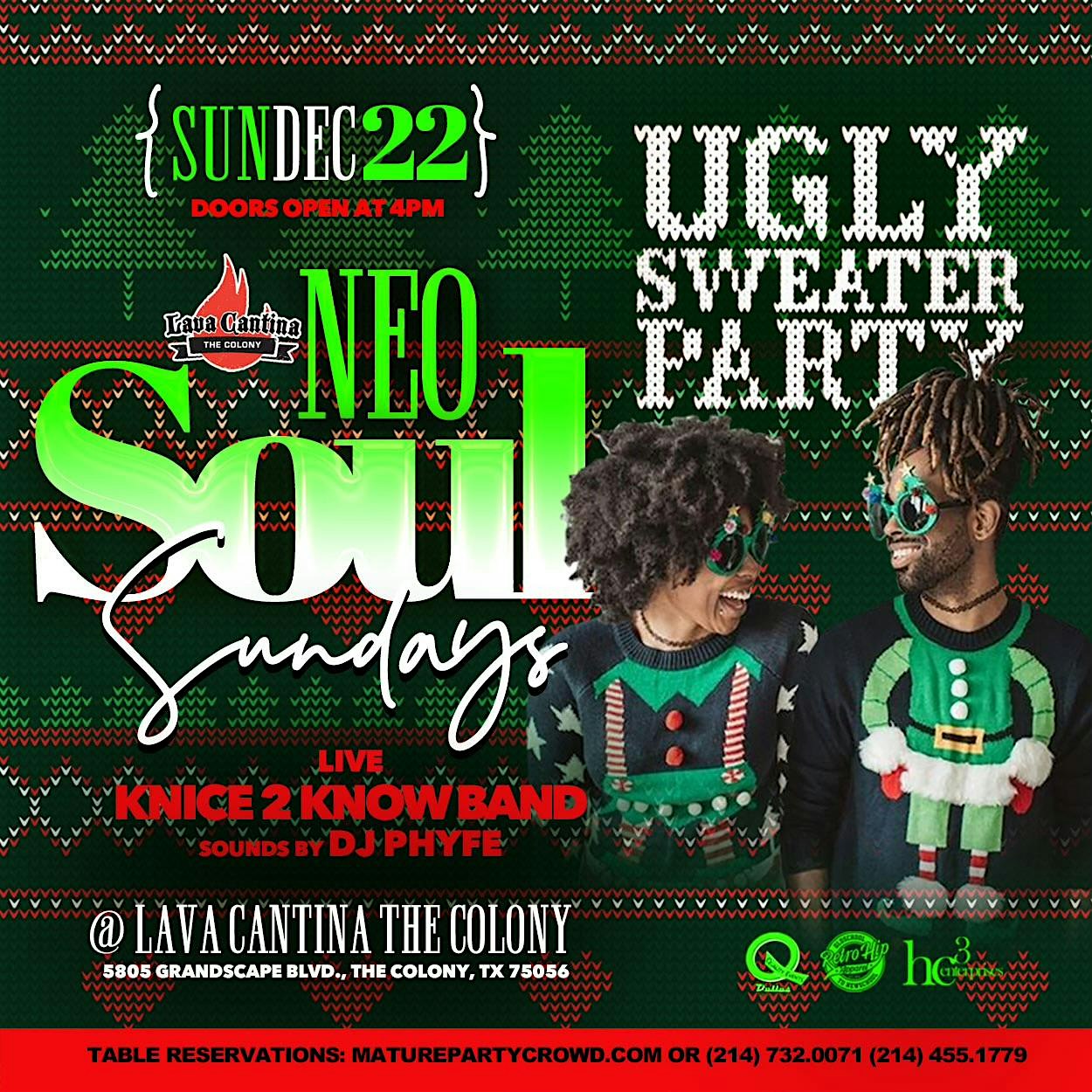 NEO SOUL SUNDAYS [ANNUAL UGLY SWEATER] @ Lava Cantina feat KNICE TO KNOW – The Colony, TX