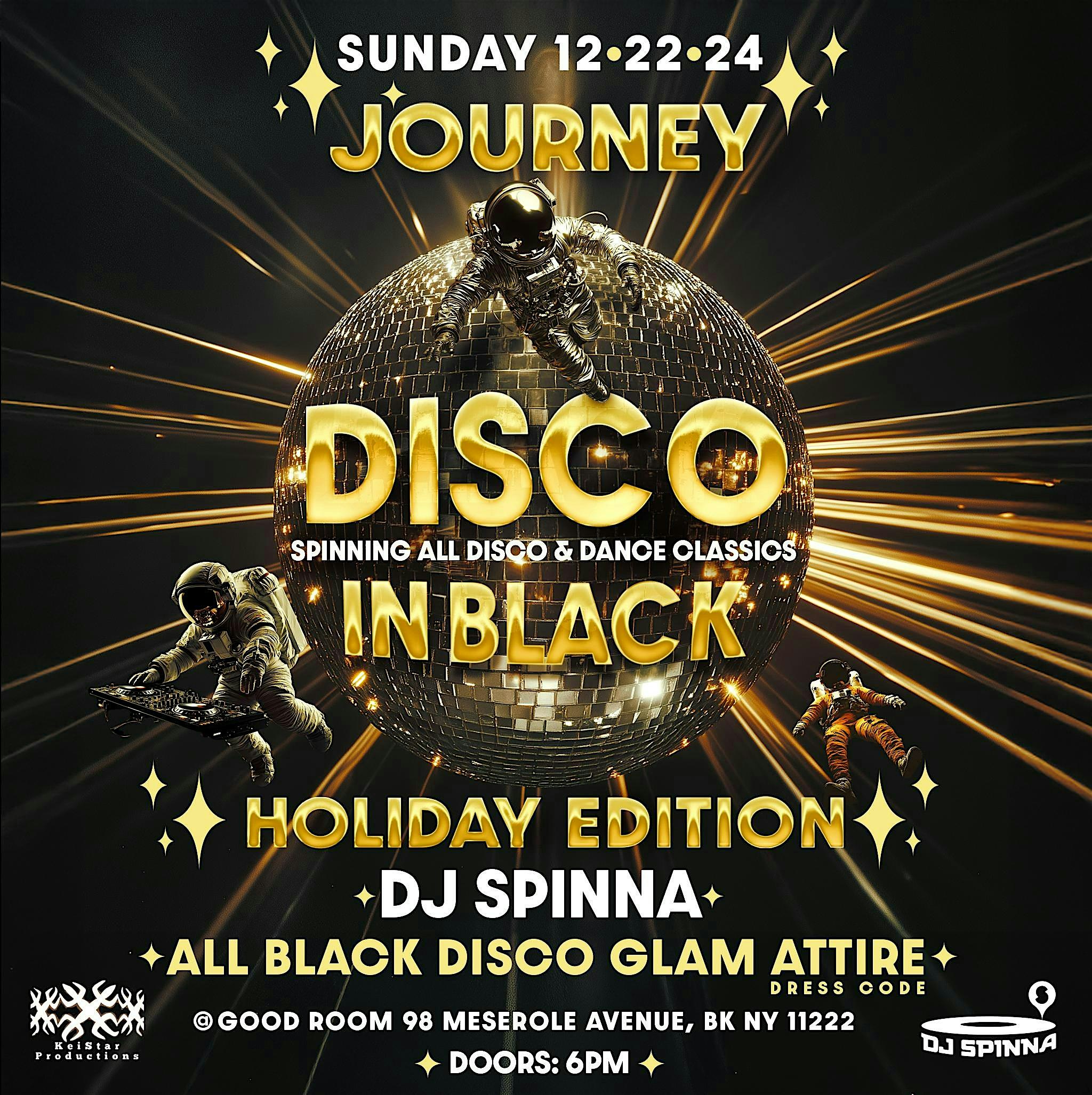 DJ SPINNA’s DISCO x JOURNEY Holiday Party – Sun 12.22 – Brooklyn, NY