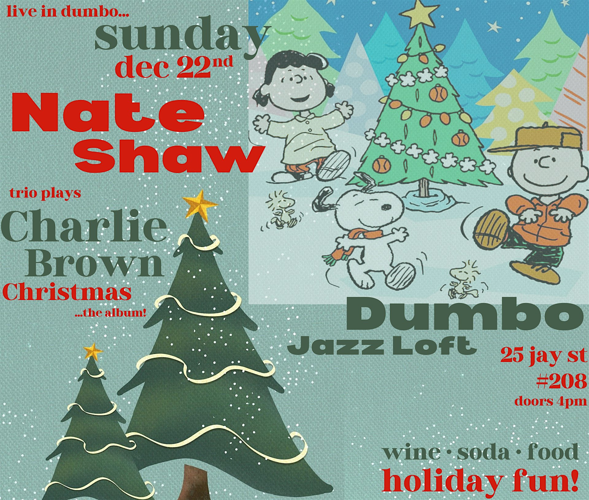 Dumbo Jazz Loft Holiday Party! Nate Shaw Trio plays Charlie Brown Christmas – Brooklyn, NY