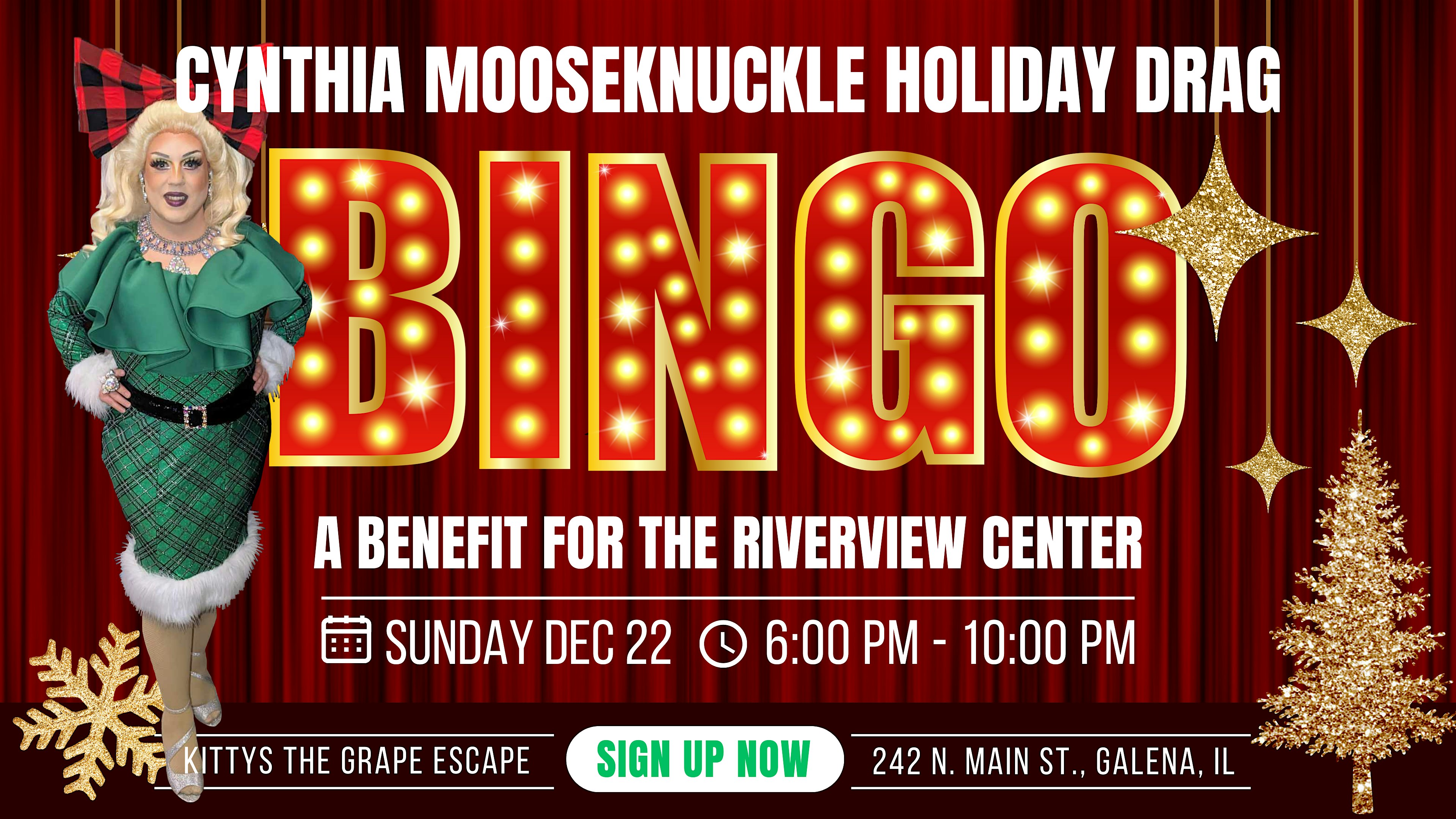 Cynthia Mooseknuckle Holiday Drag Bingo – Galena, IL