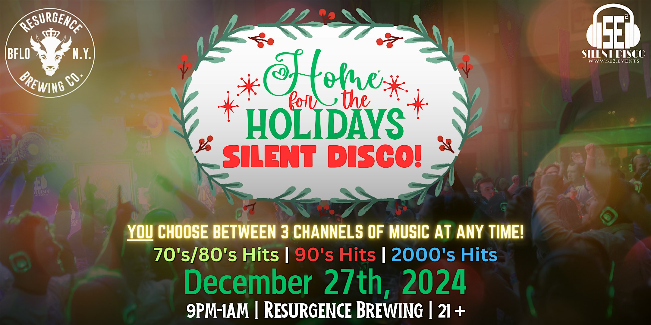 Home For The Holidays Silent Disco (70’s/80’s, 90’s & 2K’s) @ Resurgence! – Buffalo, NY