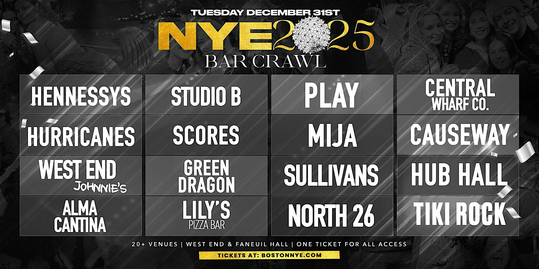 New Year’s Eve Boston – ALL ACCESS Bar Crawl in Faneuil Hall & Garden 2025 – Boston, MA