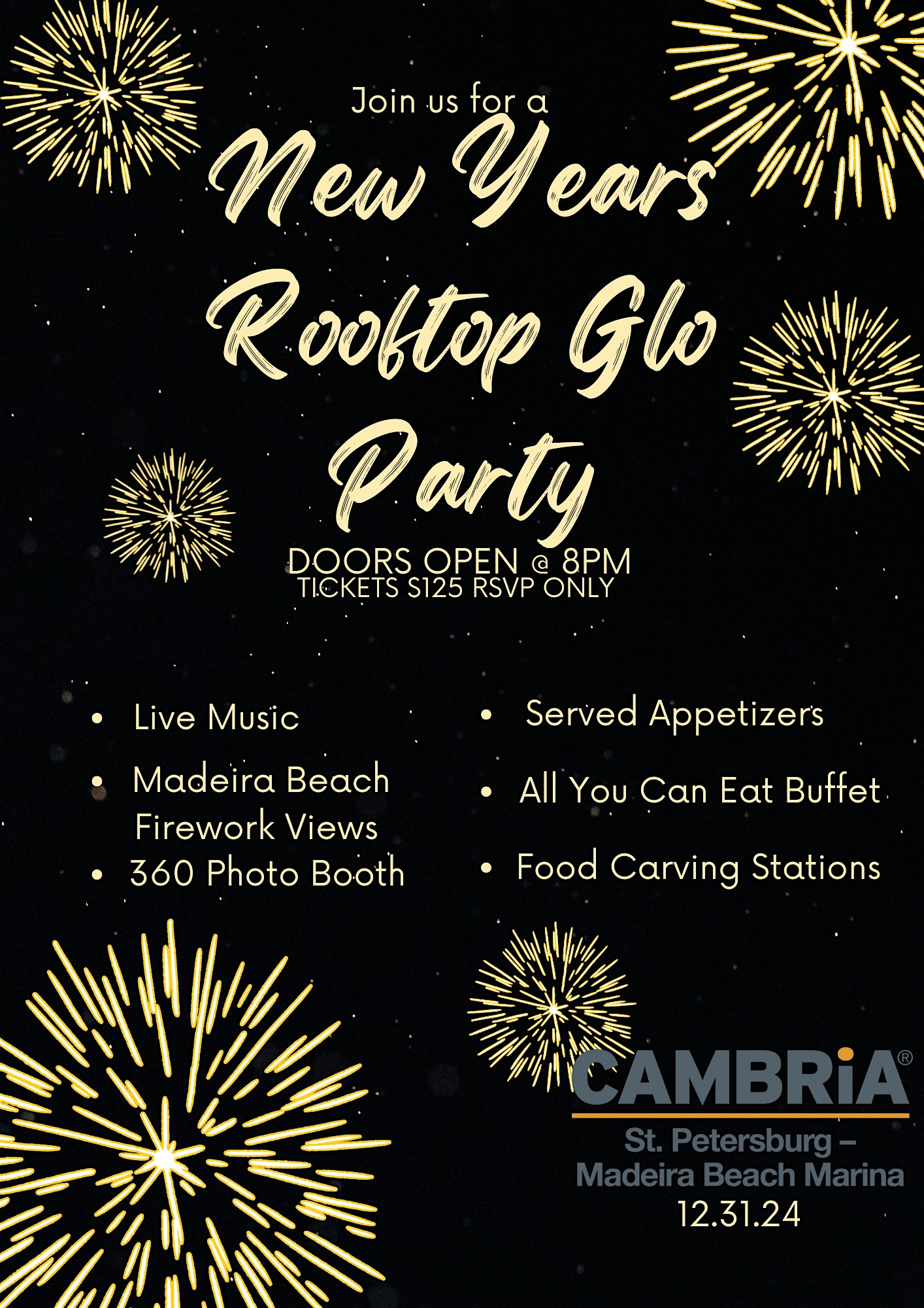 Cambria Madeira Beach Hotel Rooftop NYE Glo Party – Madeira Beach, FL