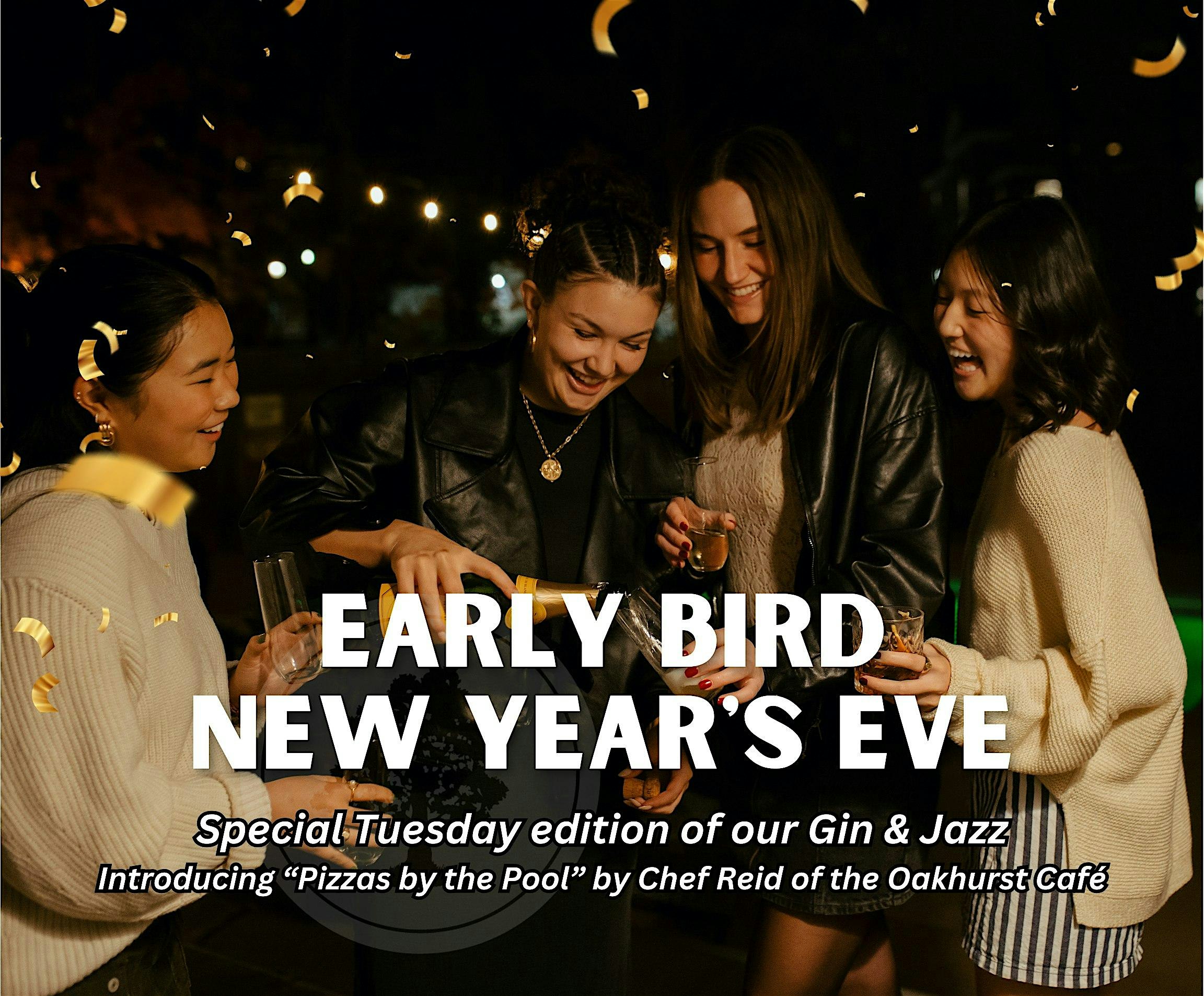 Early Bird New Year’s Eve featuring Gin & Jazz and Pizzas by the Pool – Charlottesville, VA