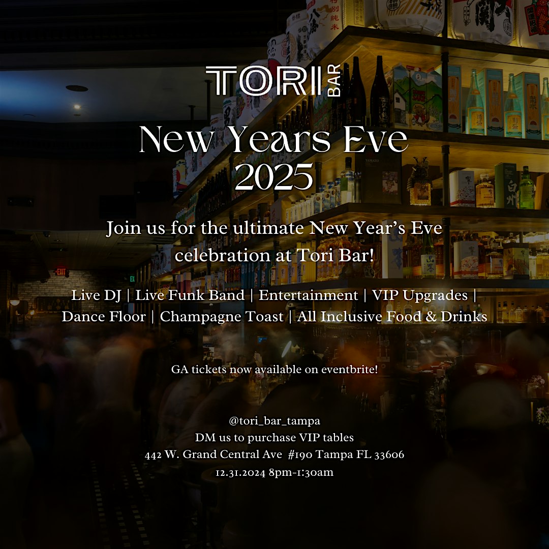 Tori Bar New Years Eve 2025 – Tampa, FL