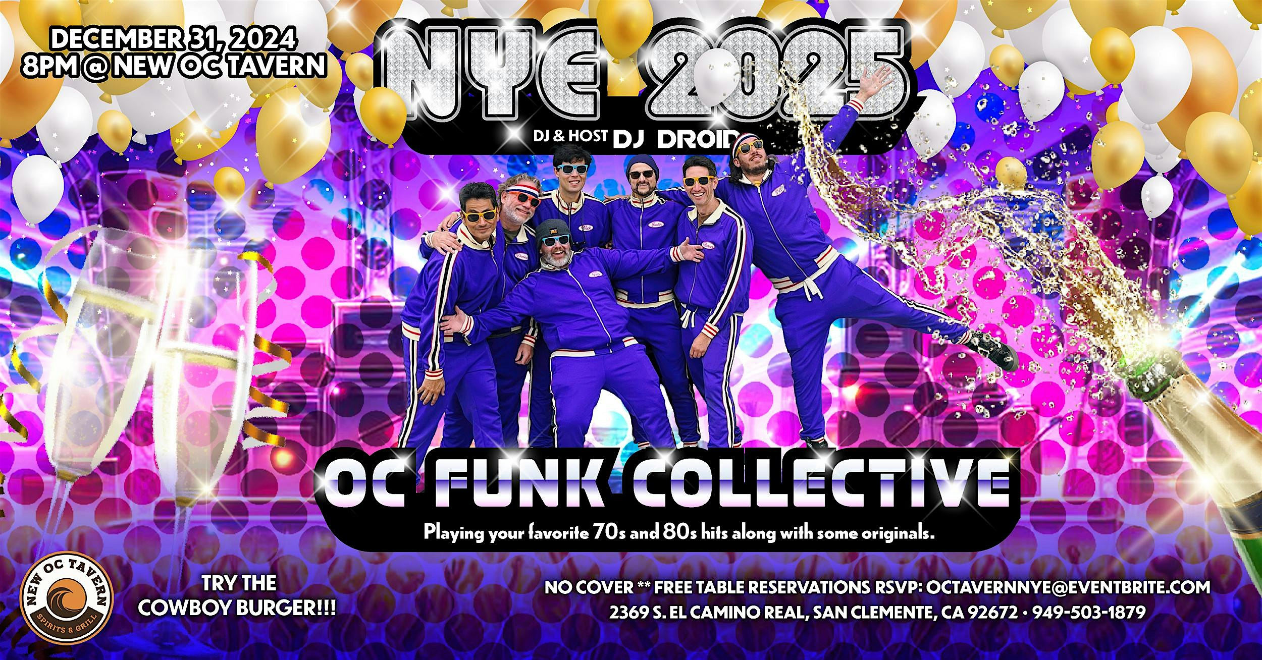 NYE 2025 70s/80s party at OC Tavern ft the OC Funk Collective and DJ Droid – San Clemente, CA