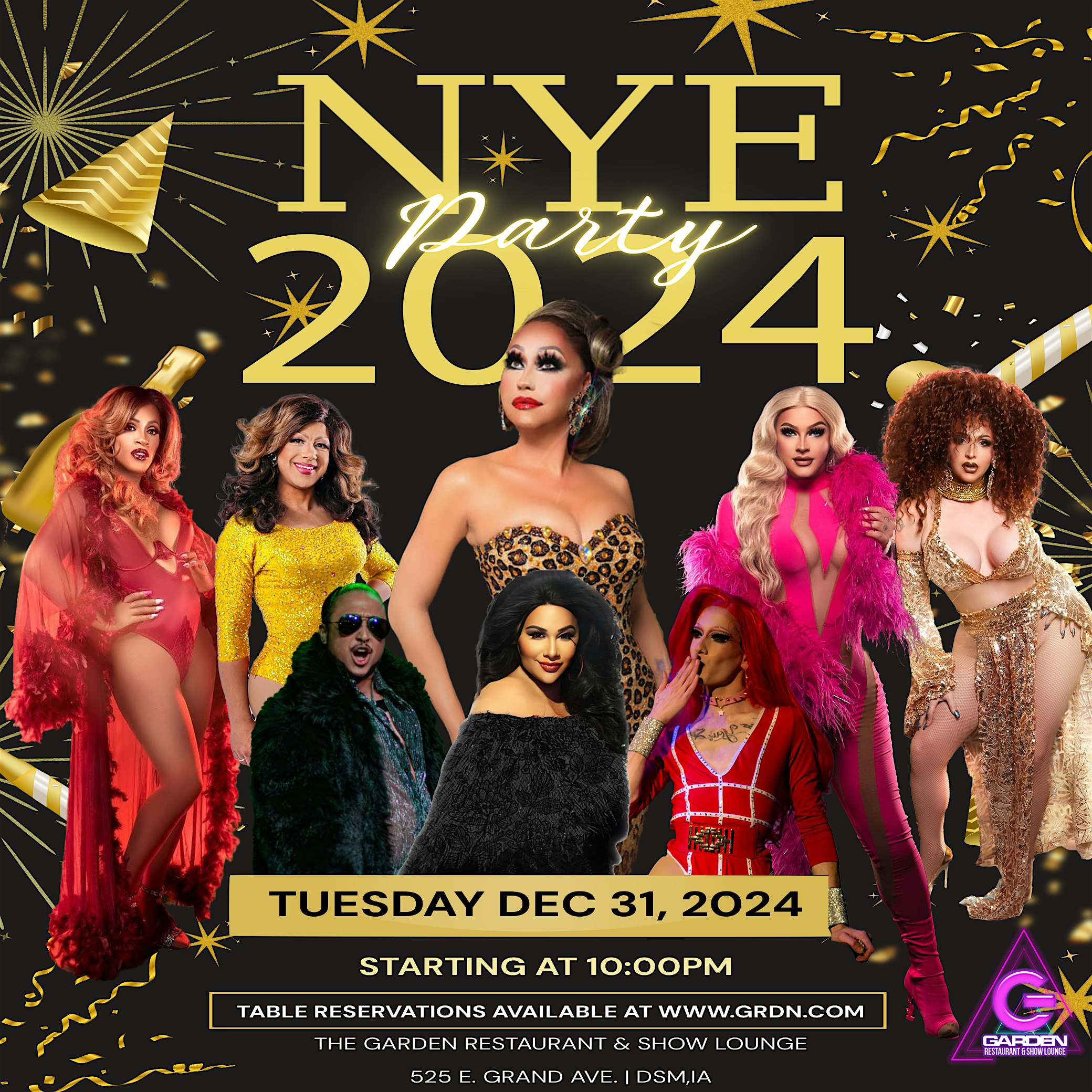 New Year’s Eve Drag Show and Midnight Dance Party – 10pm Table Reservation – Des Moines, IA