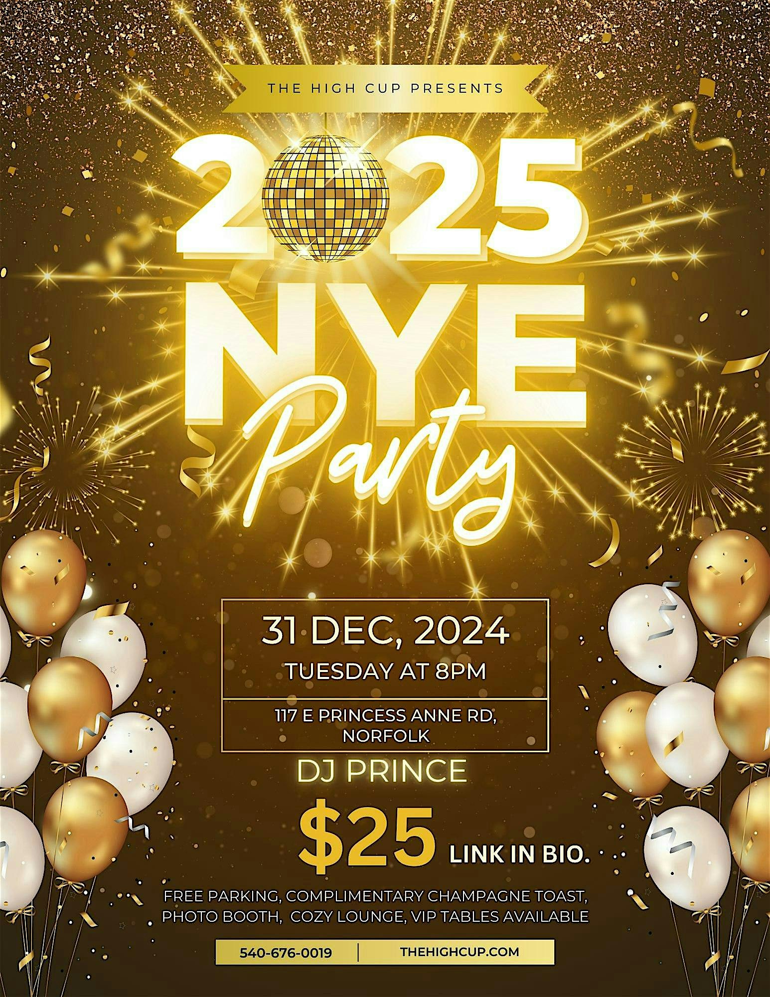 NYE PART AT THE HIGH CUP (+PERKS) 8PM-1AM – Norfolk, VA