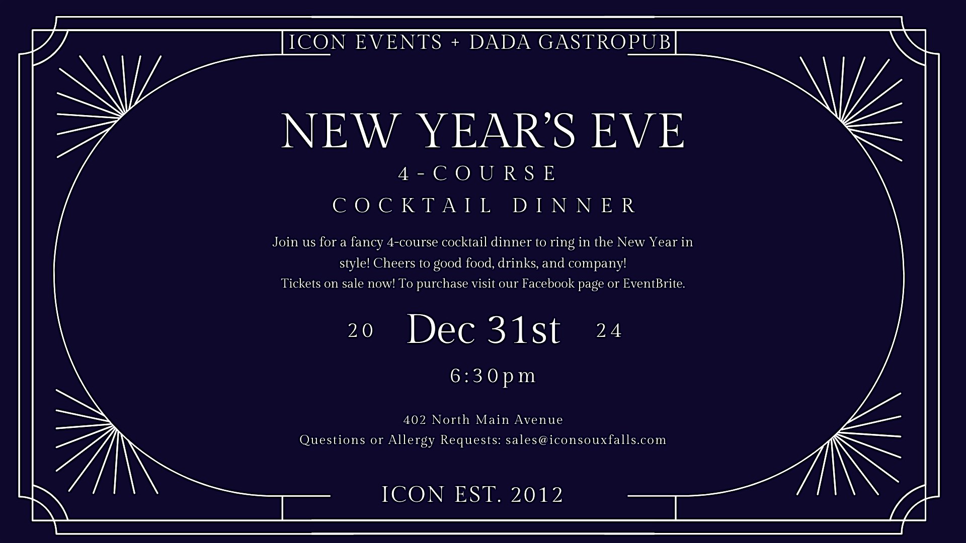 New Year’s Eve – 4 Course Cocktail Dinner – Sioux Falls, SD