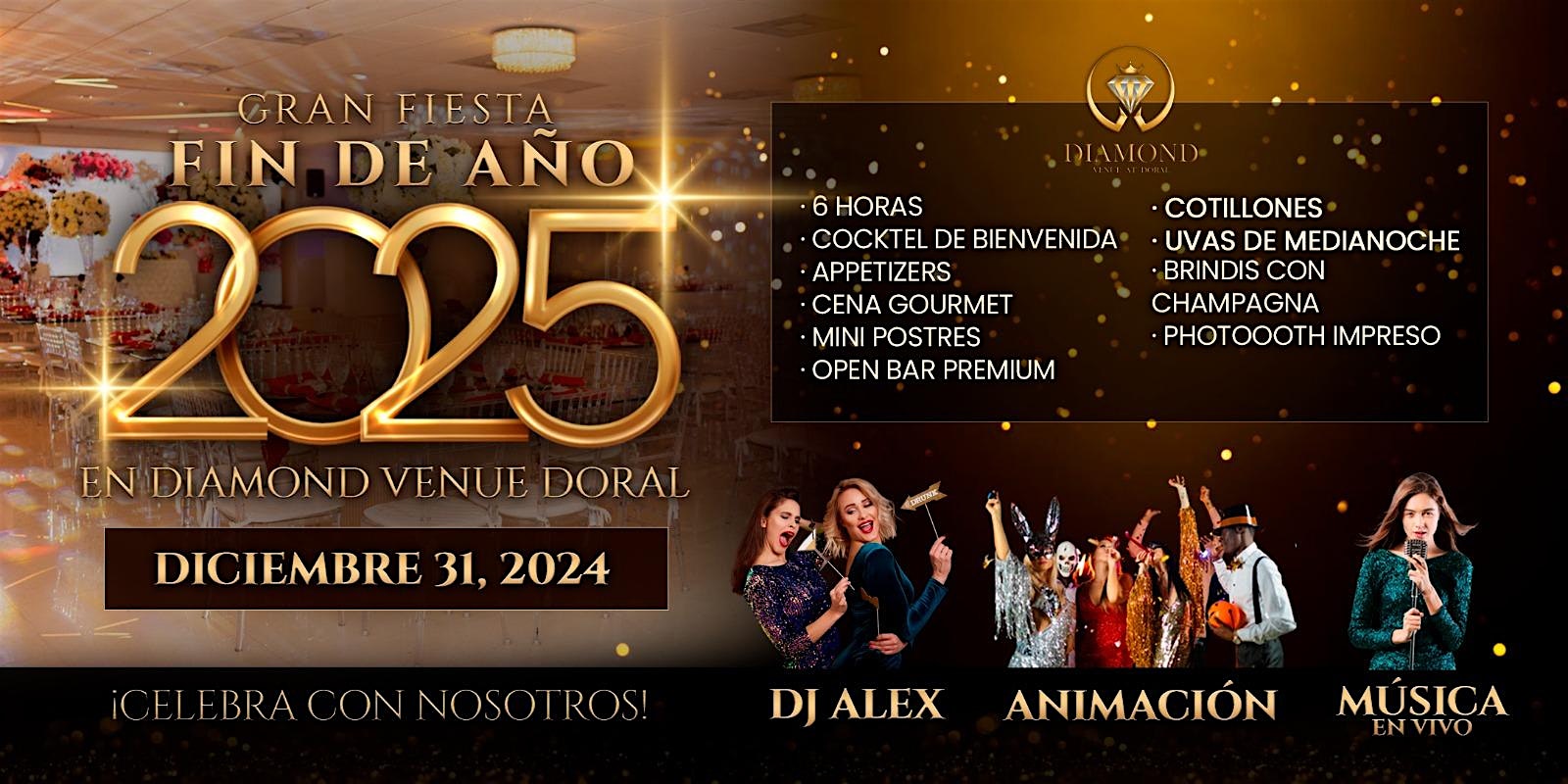 Recibe 2025 en Diamond Venue con música en Vivo, baile y diversión! – Doral, FL