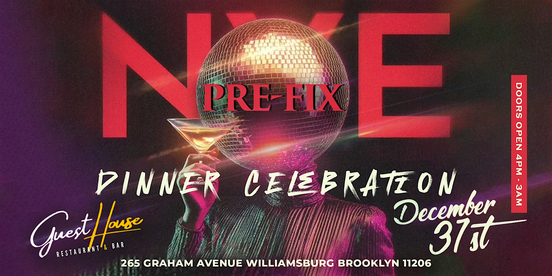 NYE Pre-Fix Dinner Celebration & After-Party Celebration – Brooklyn, NY