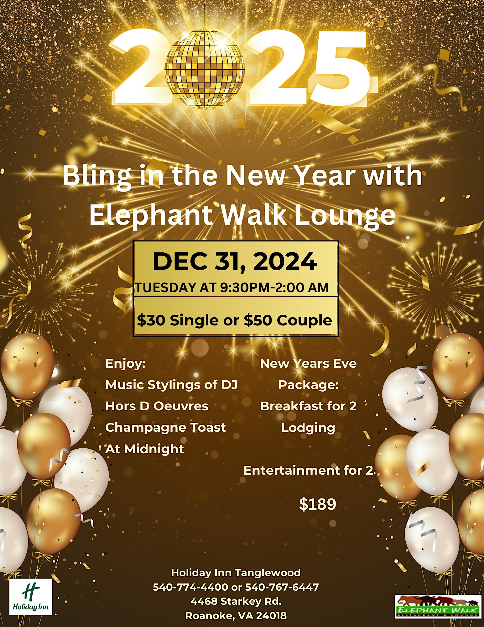 New Years at the elephant walk restaurant – Roanoke, VA