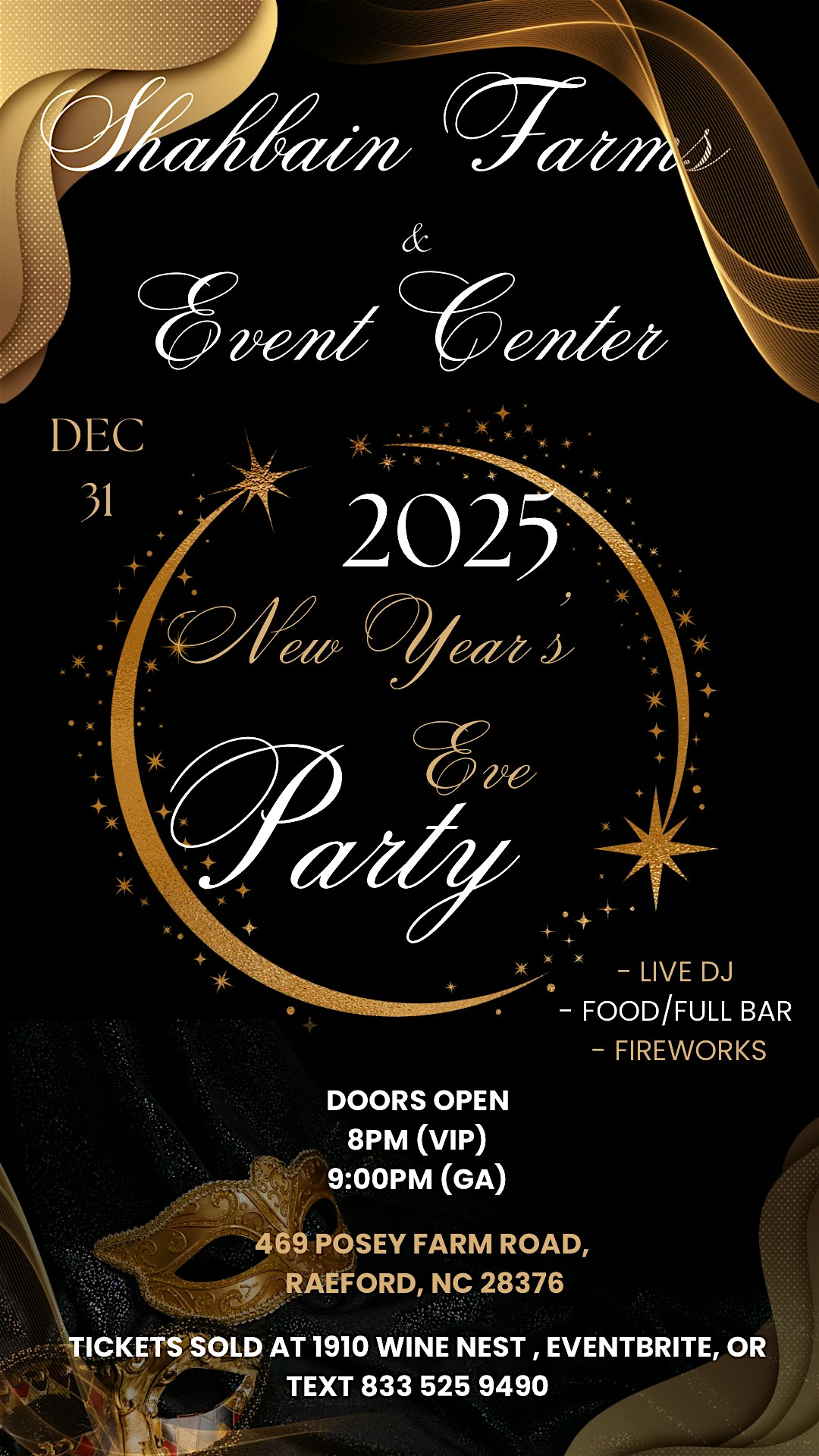 New Years Eve 2025 Masquerade Party – Raeford, NC