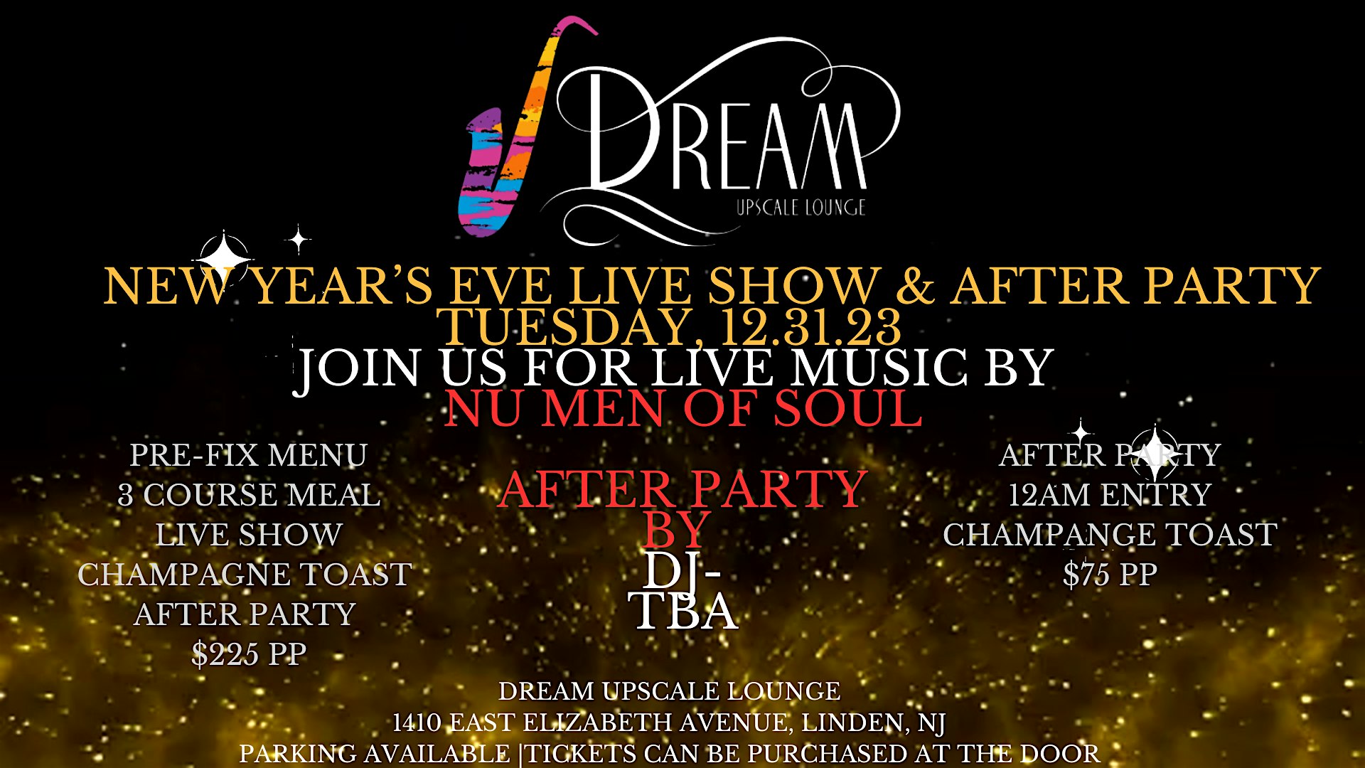 Dream Upscale Lounge New Year’s Eve Live Music Dinner Party & After Party – Linden, NJ