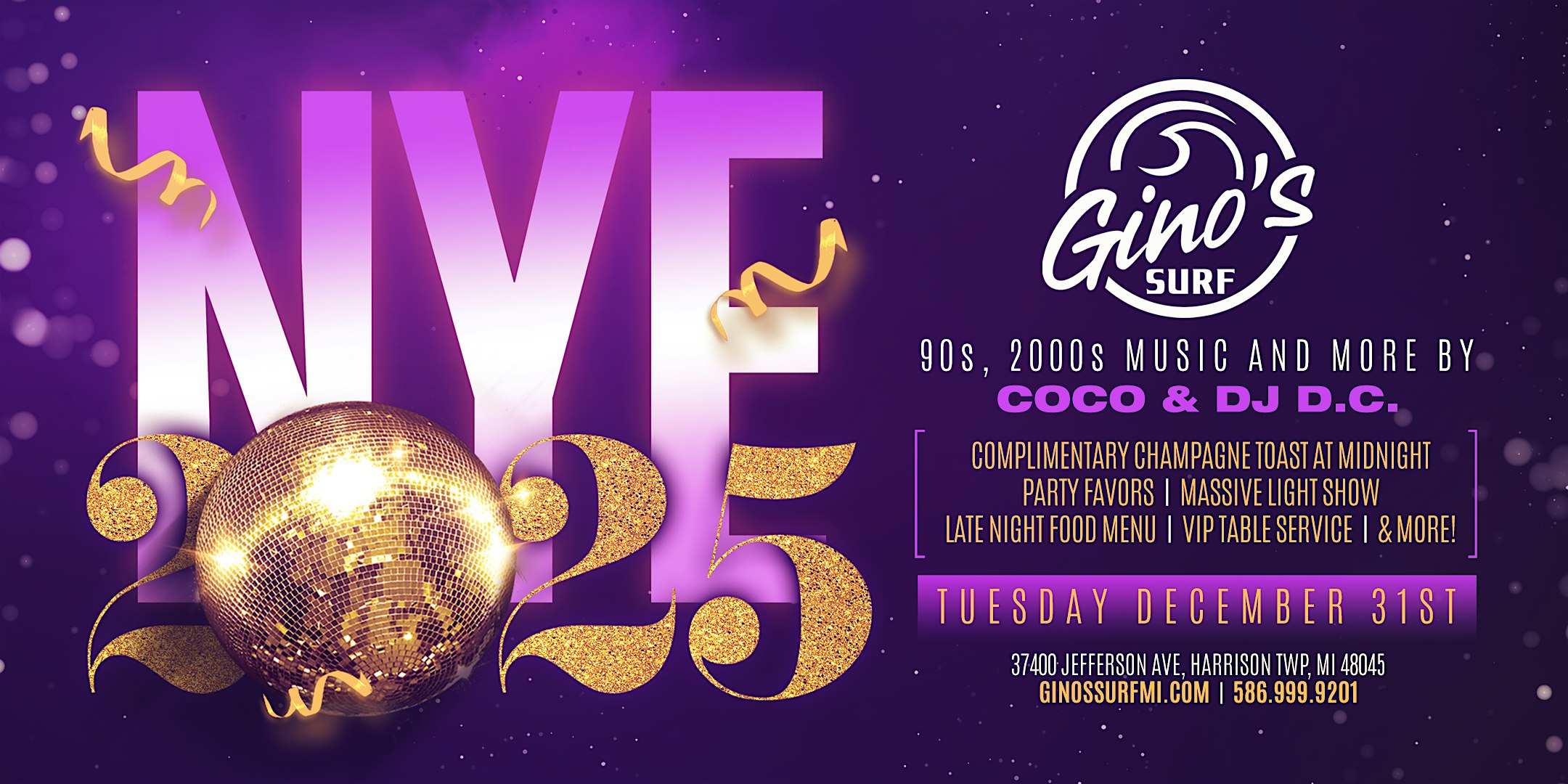 NYE 2025 at Gino’s Surf on Tuesday, December 31st! – Harrison Township, MI