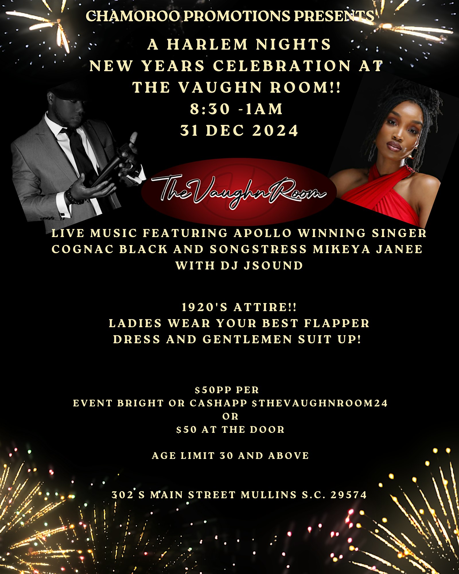 HARLEM NIGHTS NEW YEARS CELEBRATION at “THE VAUGHN ROOM”!! – Mullins, SC