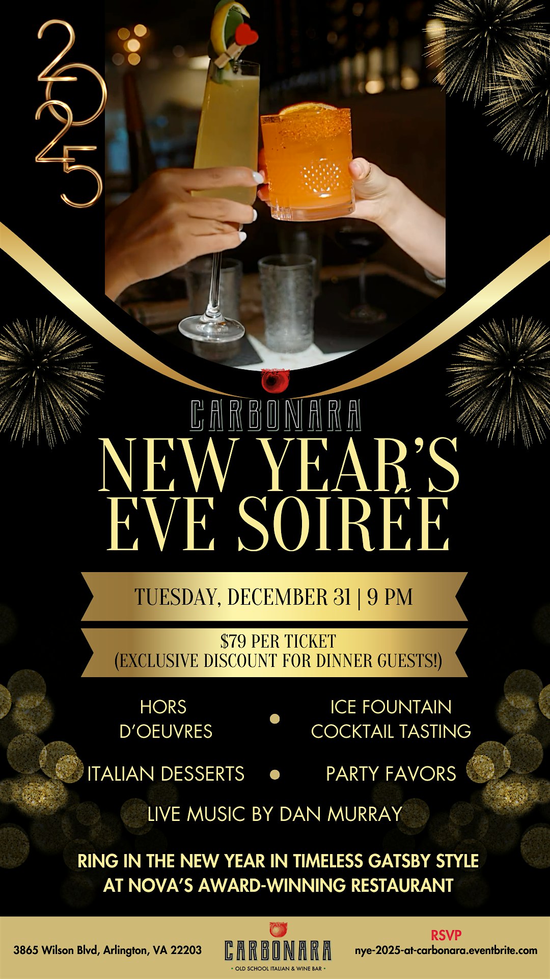 NYE Gatsby Soirée @ Carbonara – Arlington, VA