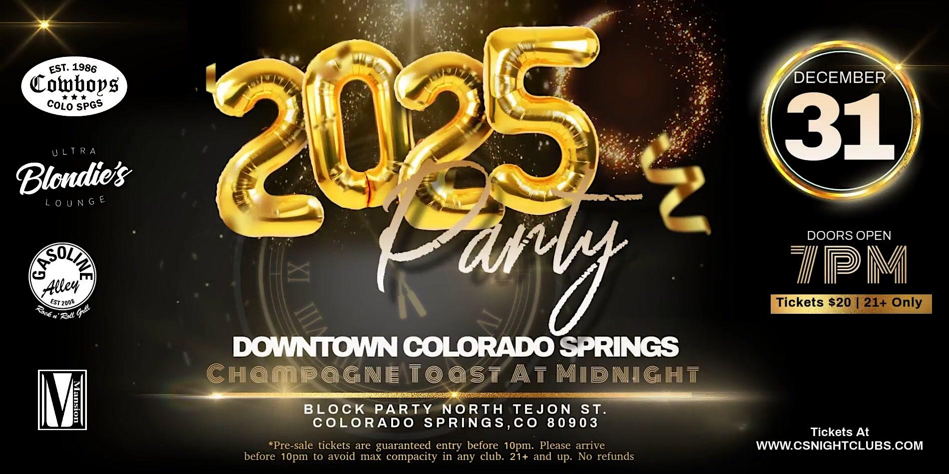 2025 DOWNTOWN COLORADO SPRINGS NEW YEARS EVE BLOCK PARTY – Colorado Springs, CO