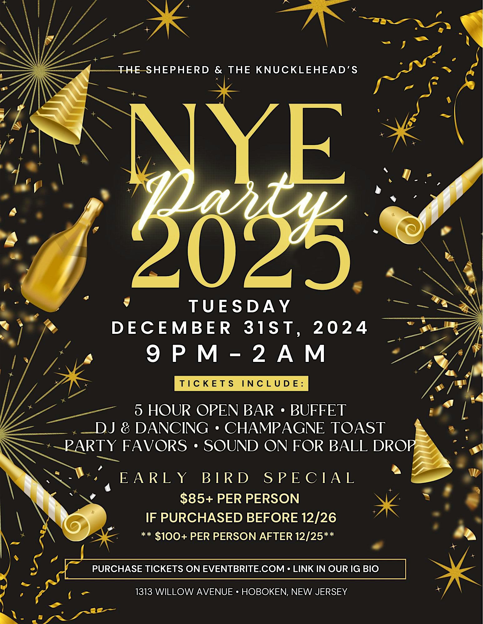 New Years Eve: 5 HOUR OPEN BAR & BUFFET at The Shepherd & the Knucklehead – Hoboken, NJ