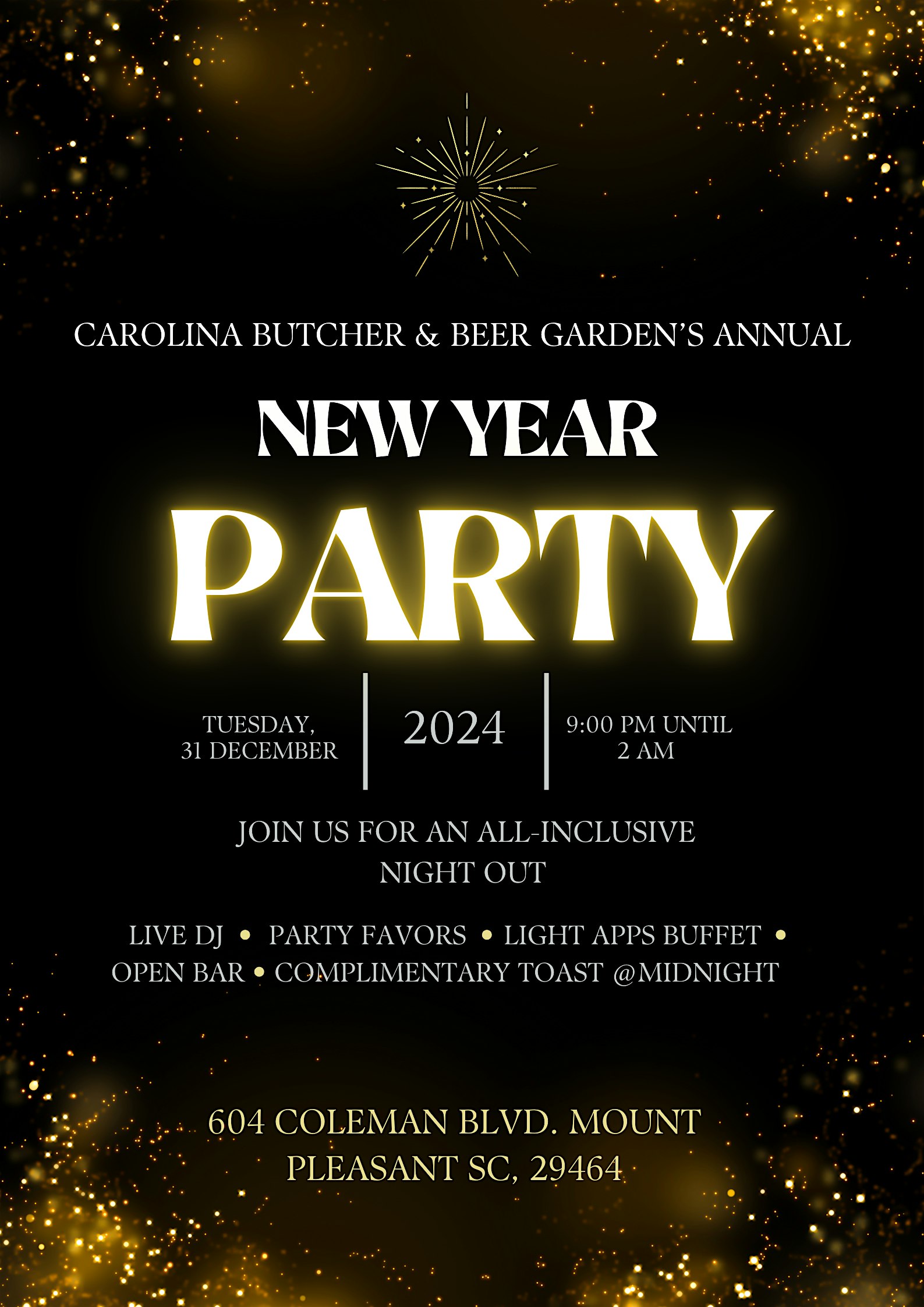 New Year Bash @ Carolina Butcher & Beer Garden – MTP – Mount Pleasant, SC