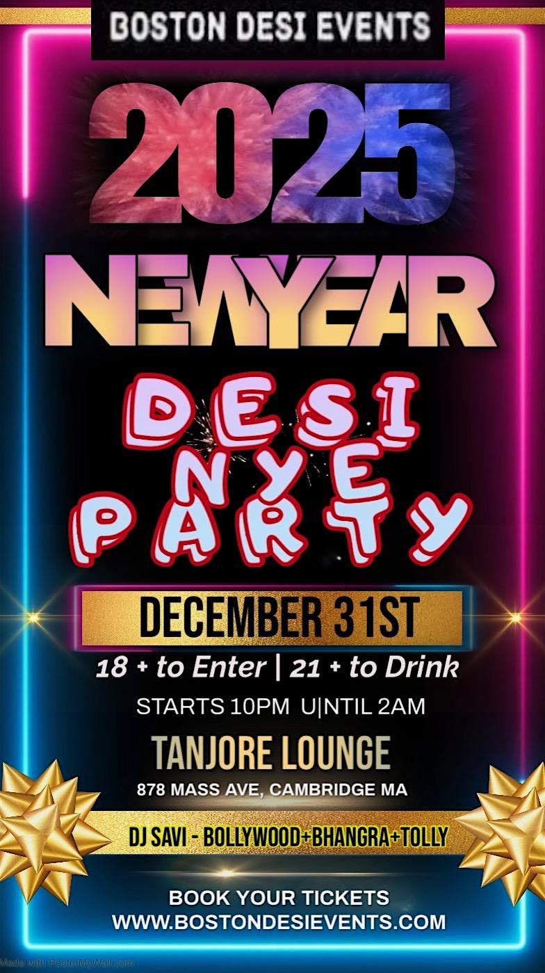 NYE 2025 – Bollywood Party @ Tanjore Lounge Boston – cambridge, MA