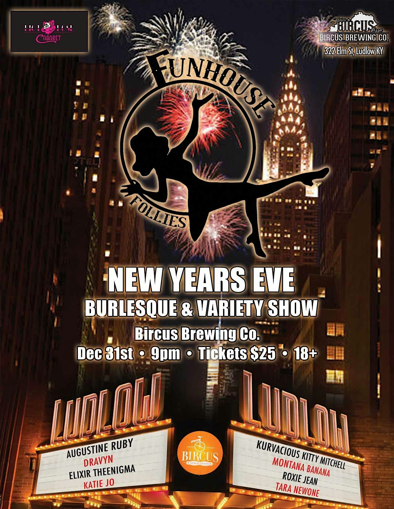 New Year’s Eve Funhouse Follies at Bircus Brewing Company with Riot Rose – Ludlow, KY