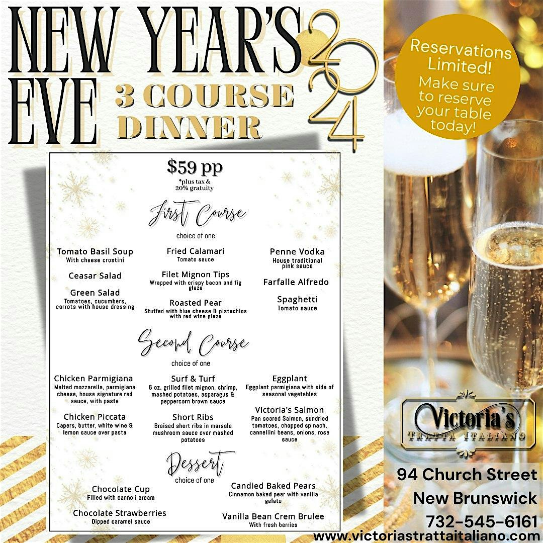 New Year’s Eve Dinner at Victoria’s – New Brunswick, NJ