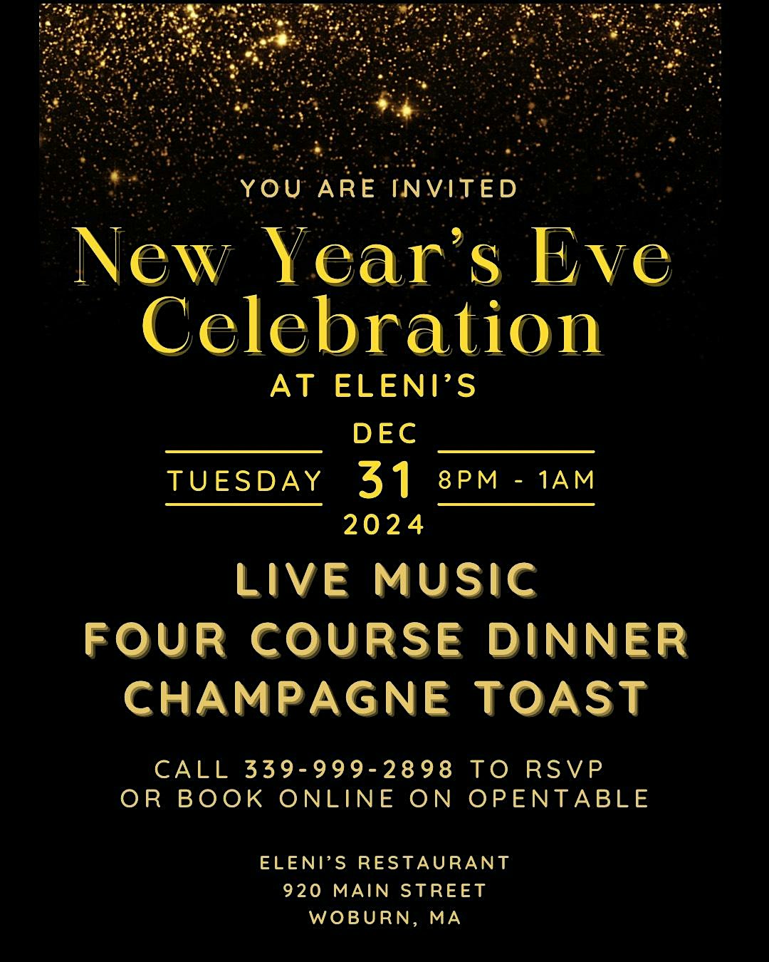 New Years Eve Celebration at Elenis – Woburn, MA