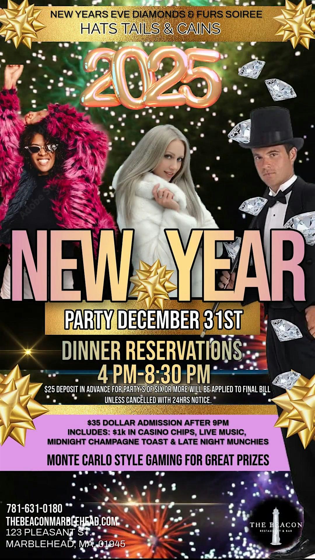 New Years Eve Diamonds and Furs Soiree with Monte Carlo Casino Gaming – Marblehead, MA