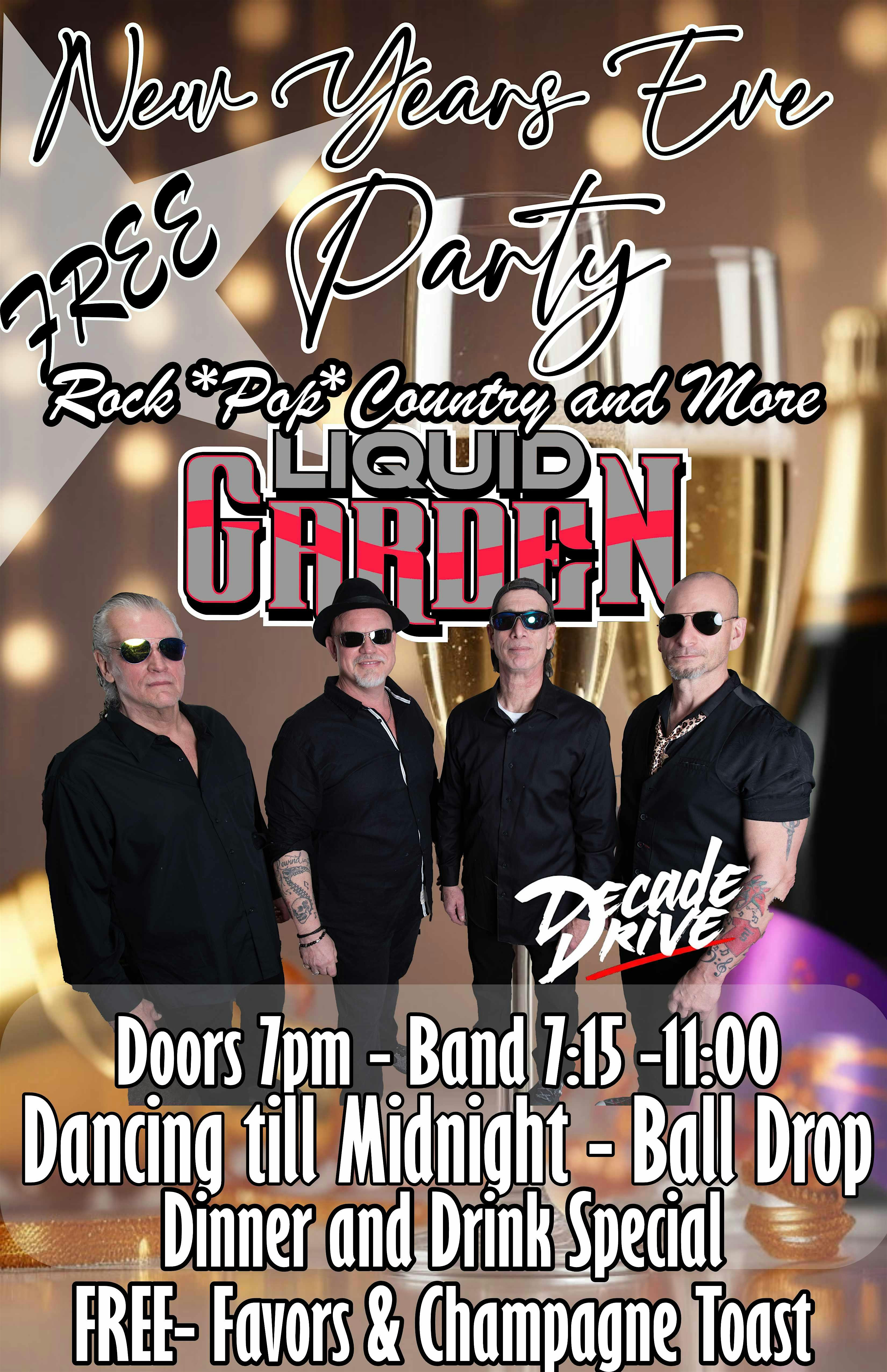 NEW YEARS EVE PARTY – Free – with LIQUID GARDEN BAND and Decade Drive – Frenchtown, NJ