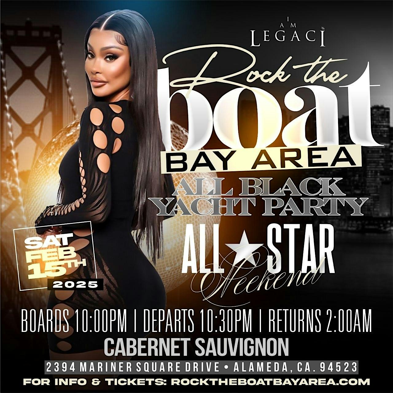 ROCK THE BOAT BAY AREA ALL BLACK YACHT PARTY | ALL STAR WEEKEND 2025 – Alameda, CA