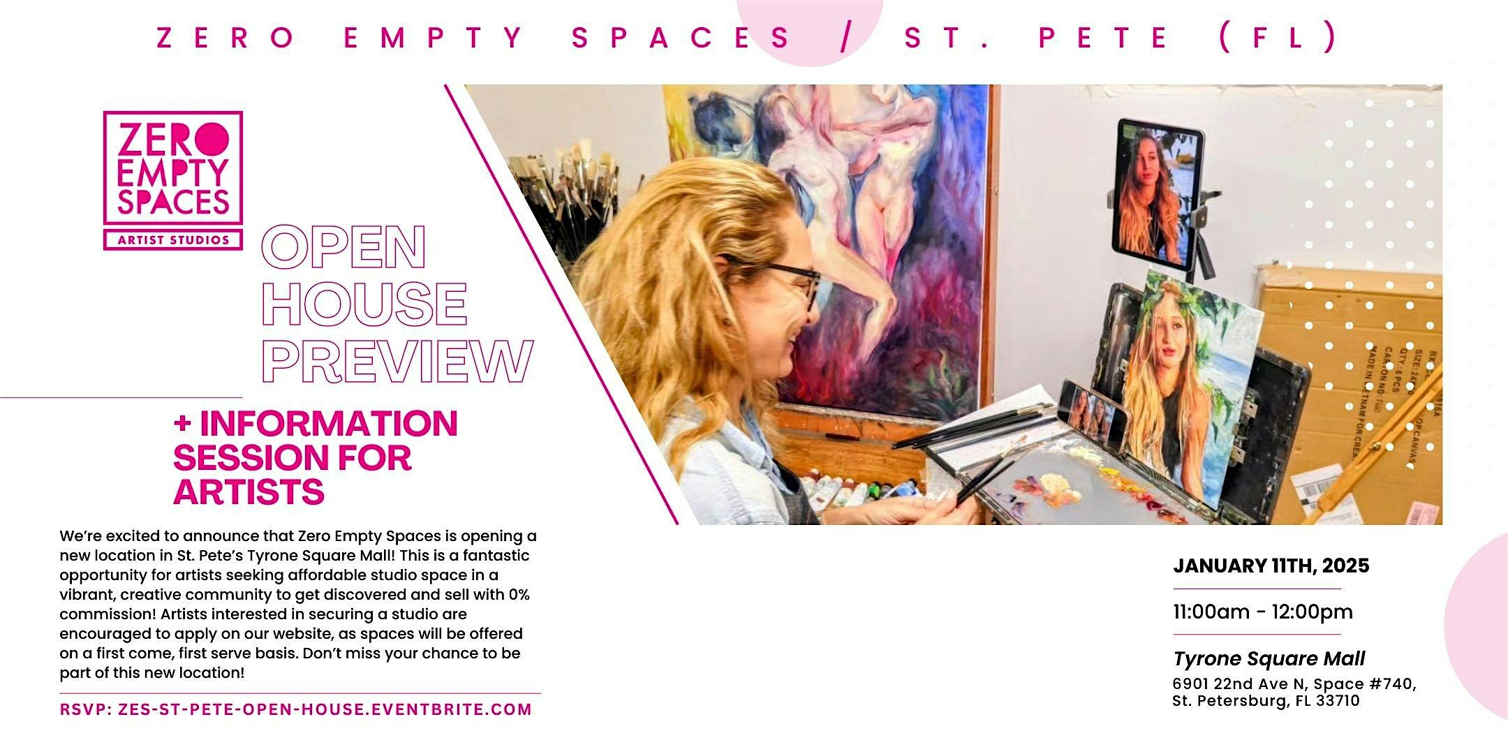 NEW Zero Empty Spaces Studio Preview & Info Session For Artists (St. Pete) – St. Petersburg, FL