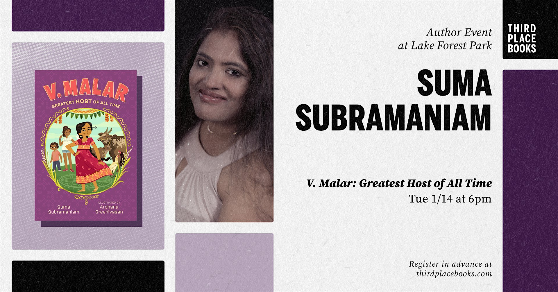 Suma Subramaniam presents ‘V. Malar: Greatest Host of All Time’ – Lake Forest Park, WA