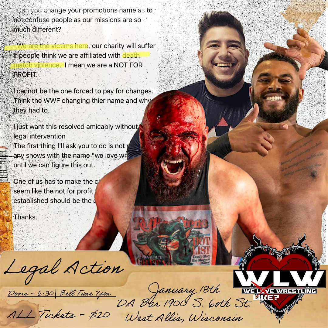 We Love Wrestling Presents “Legal Action” – West Allis, WI